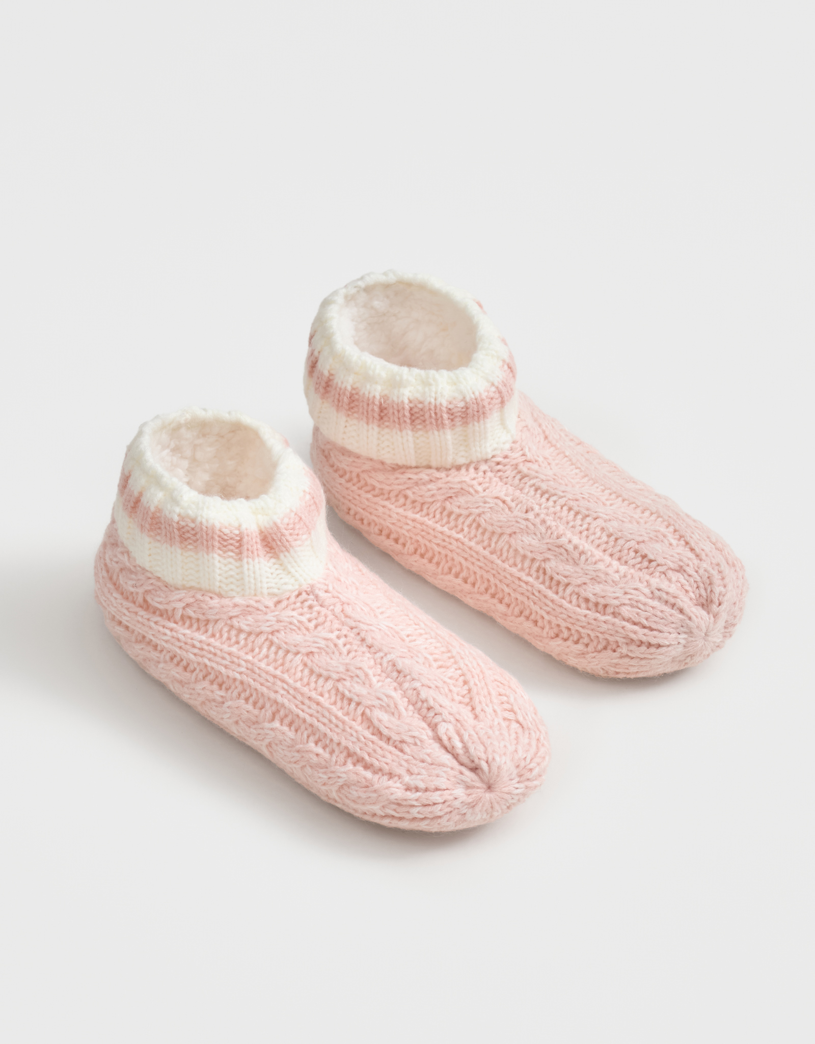 Носки женские, домашние, акрил/шерпа, розовые, Косы, Knitted soft, image-1