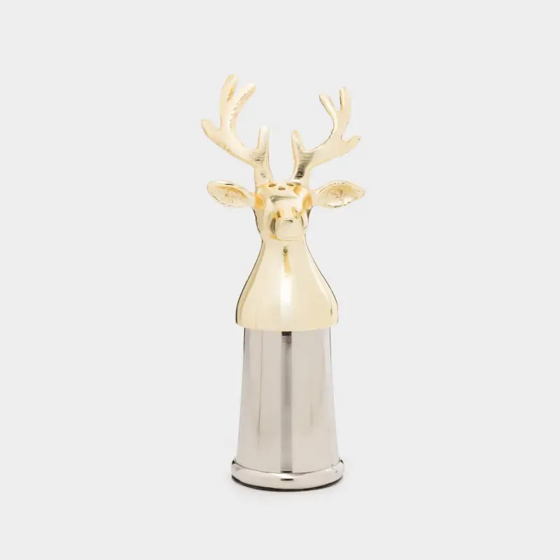 Емкость для соли или перца, 16 см, металл, серебристо-золотистая, Олень, Arctic deer, image-0