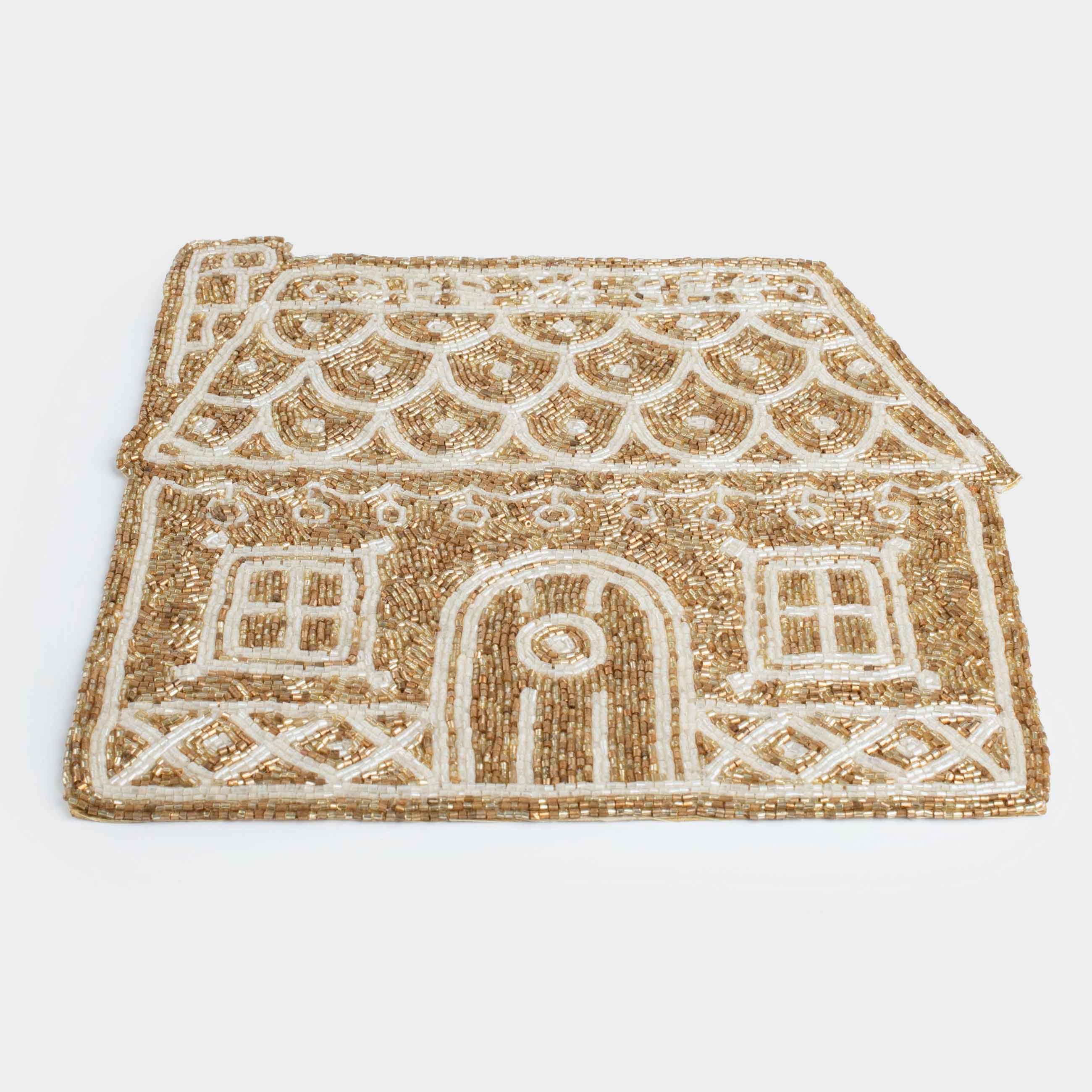 Салфетка под приборы, 35х35 см, бисер, золотисто-молочная, Дом, Art beads, image-0