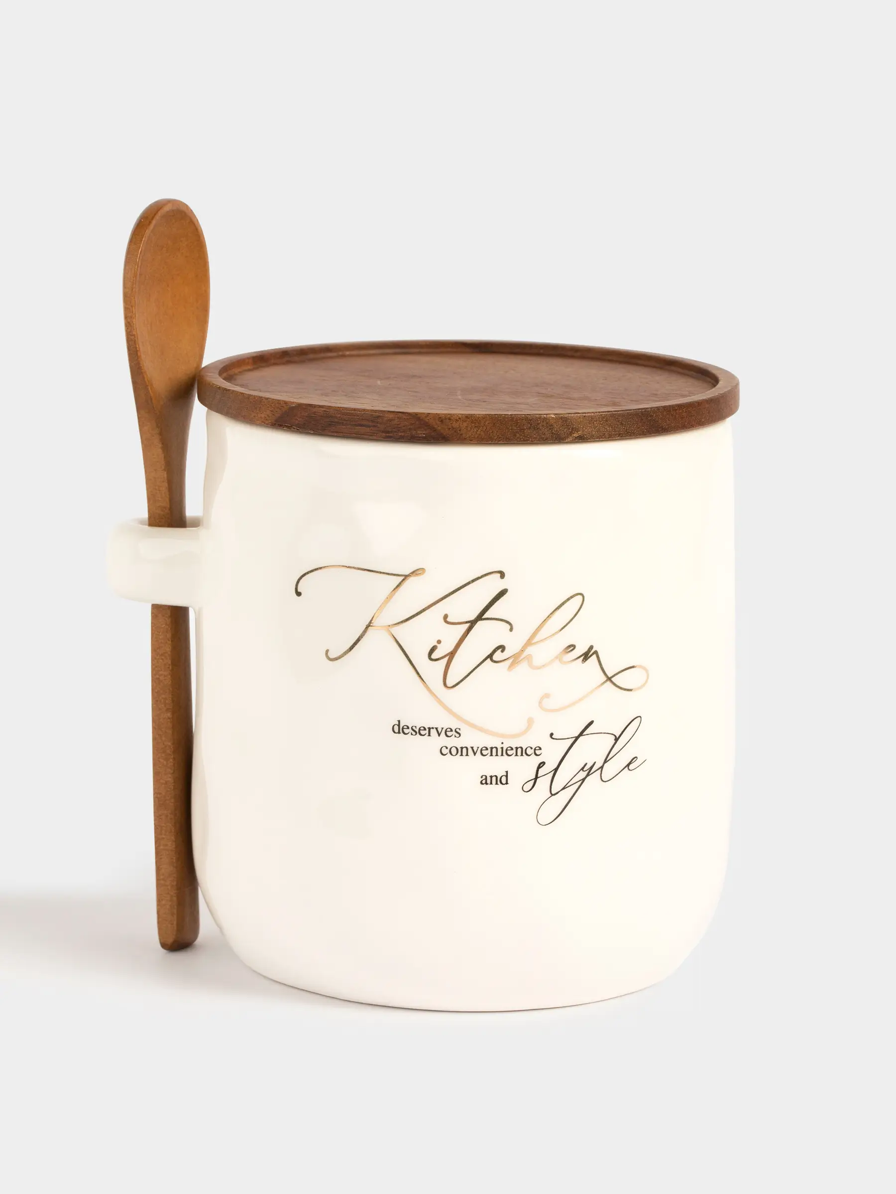 Емкость для хранения, 12x12 см, 650 мл, с ложкой, керамика/дерево, Мятый эффект, Crumple kitchen