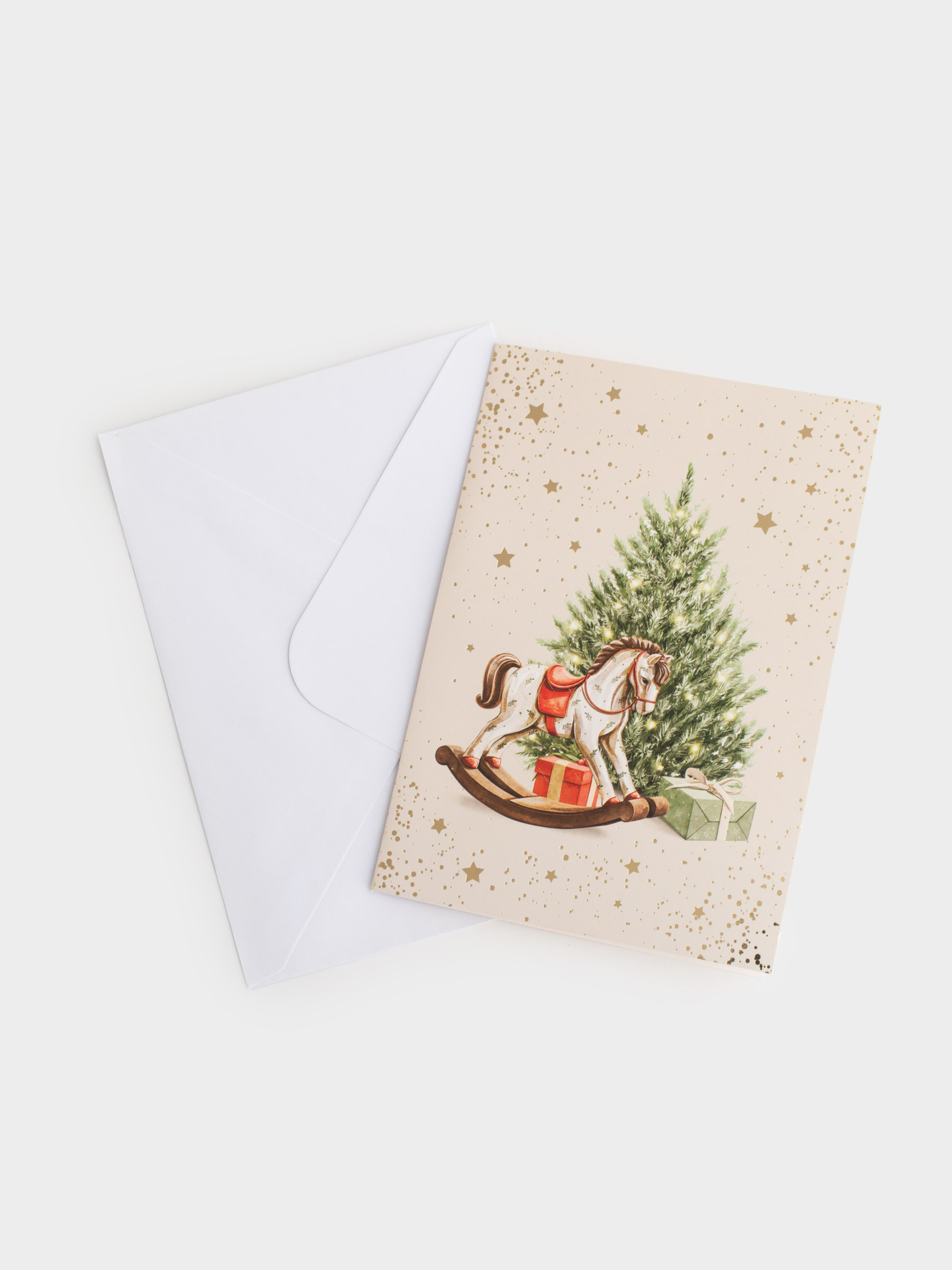 Открытка подарочная, 12х17 см, бумага, белая, Лошадка с елкой, Christmas horse, image-5