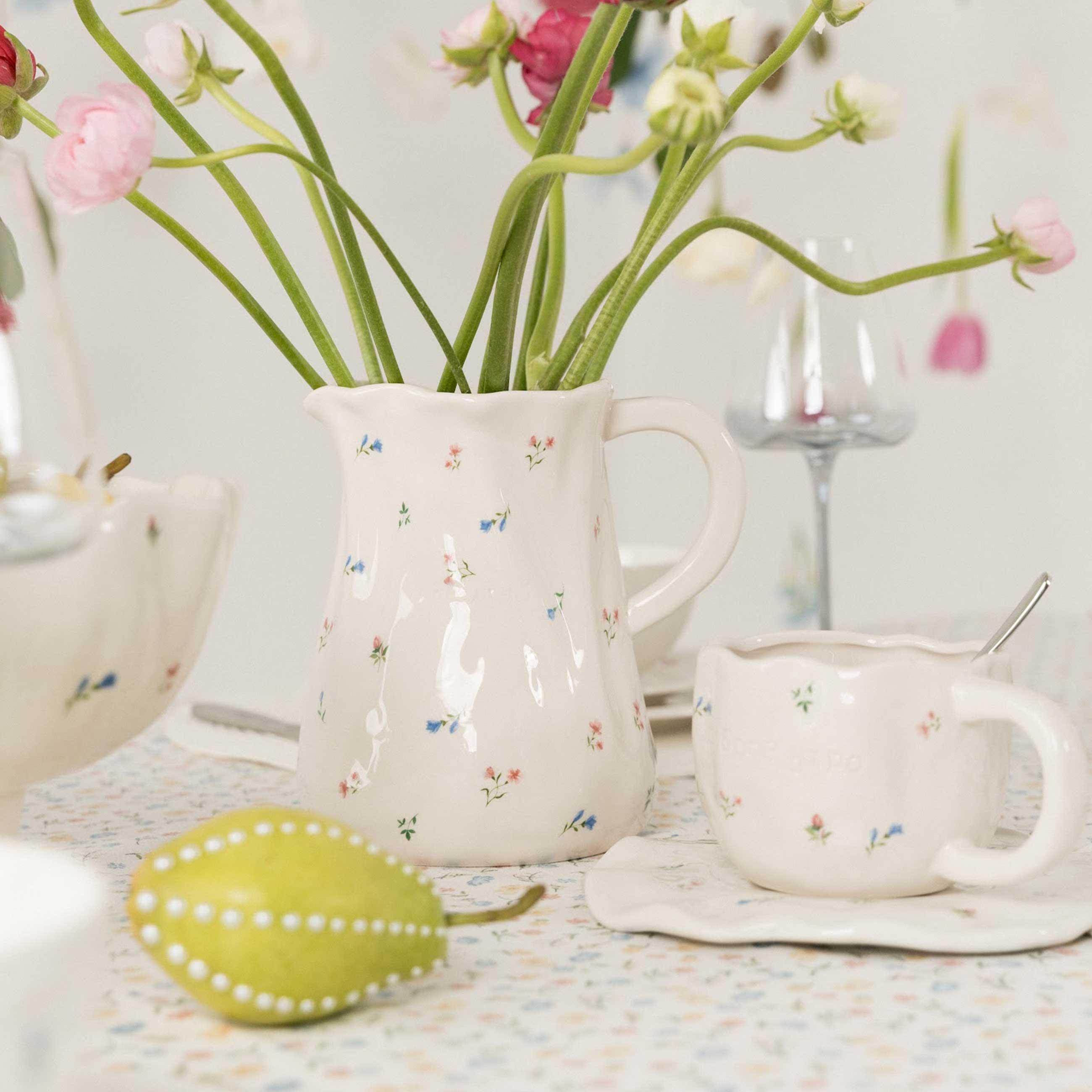 Кувшин, 1,6 л, керамика, молочный, Цветы, El flora, image-5
