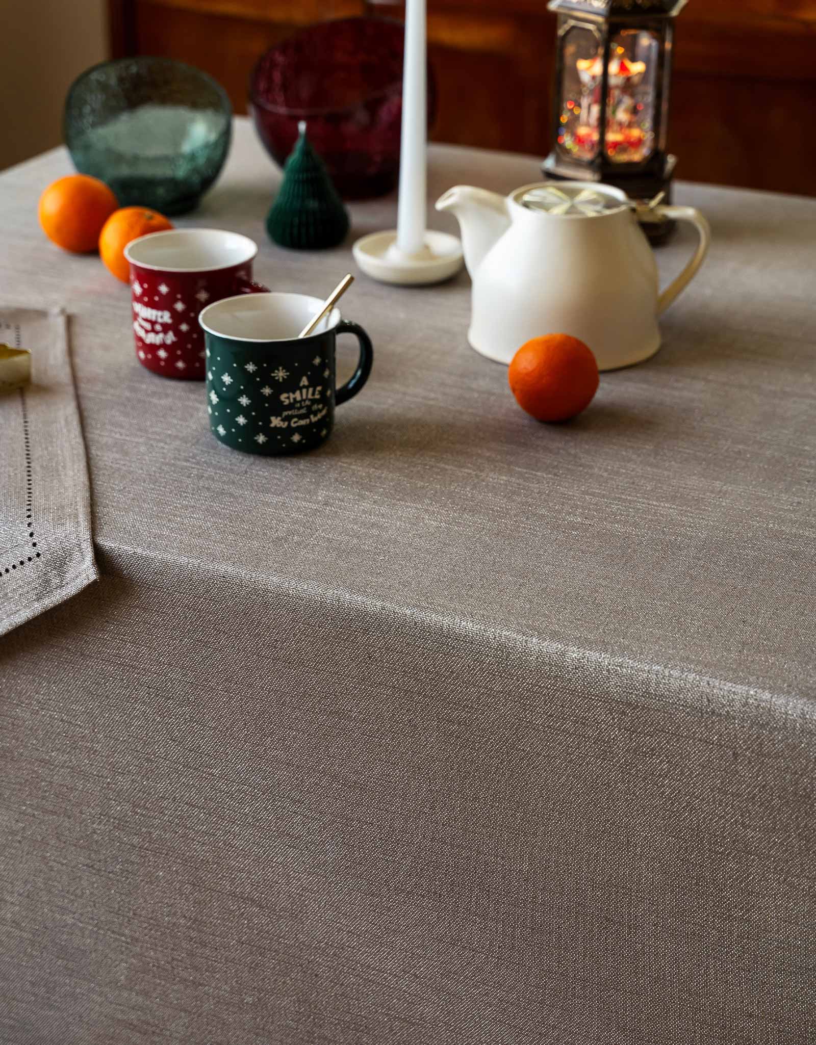 Скатерть, 170х250 см, полиэстер, серо-бежевая, Hemstitch, image-2