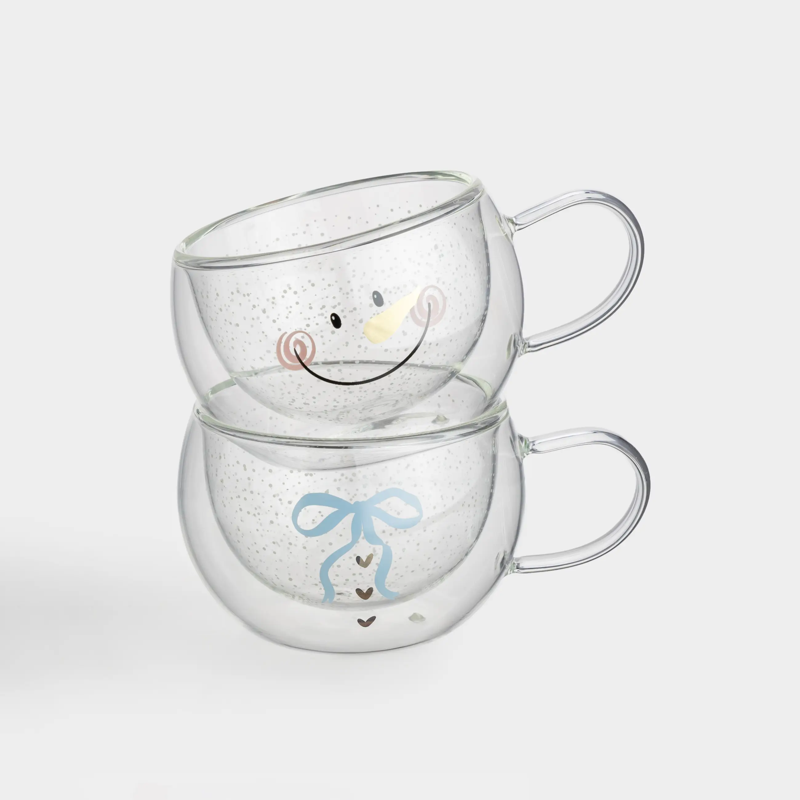 Кружка, 270 мл, 2 шт, стекло Б, перламутр, Снеговик, Air polar