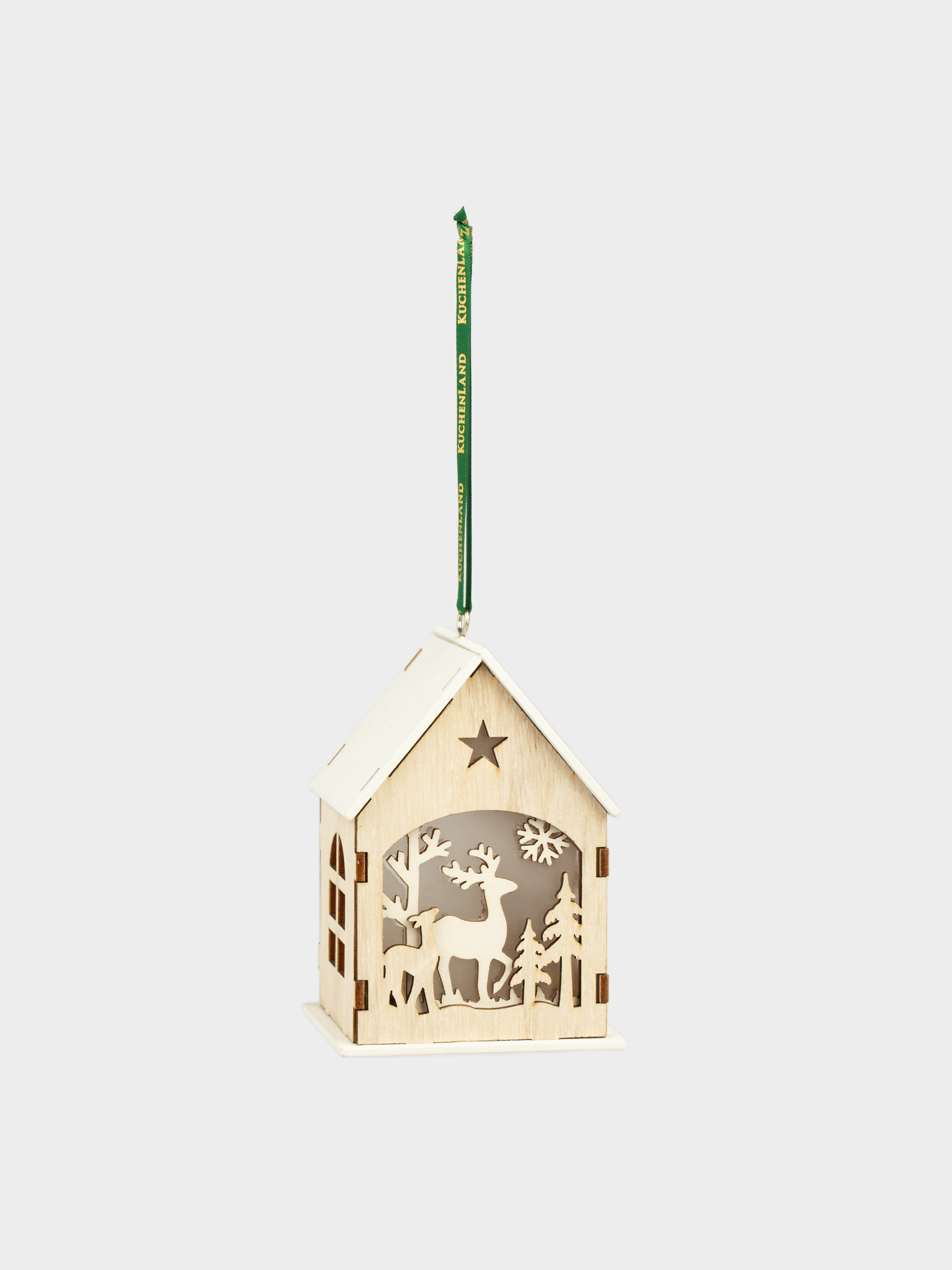 Шырша ойыншығы, 11 см, жарықтандырылған, МДФ, сарғылт-қоңыр, Бұғы бар үй, Figure wood, image-1