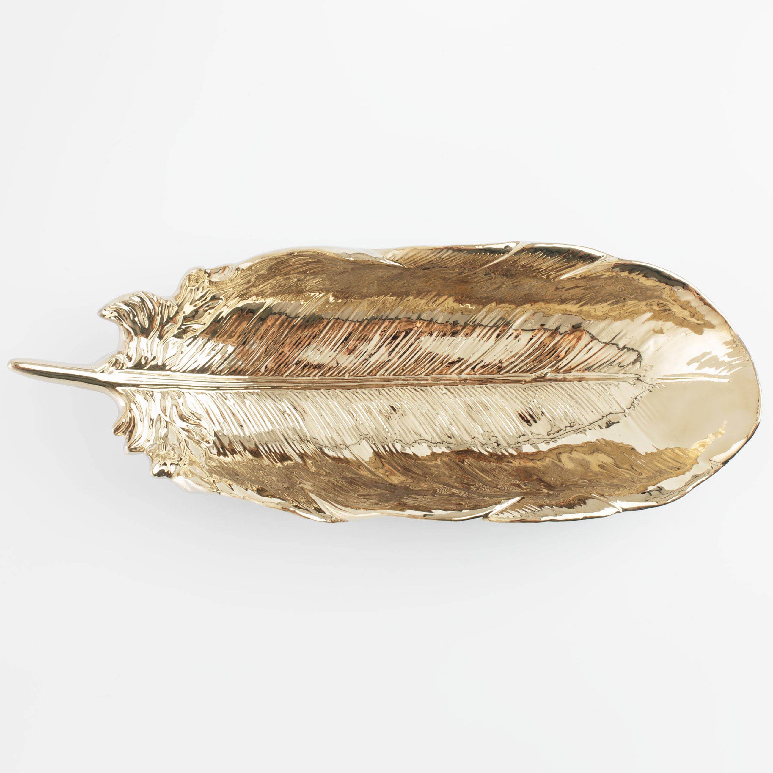 Блюдо декоративное, 36х13 см, фарфор P, золотистое, Перо, Feather, image-3