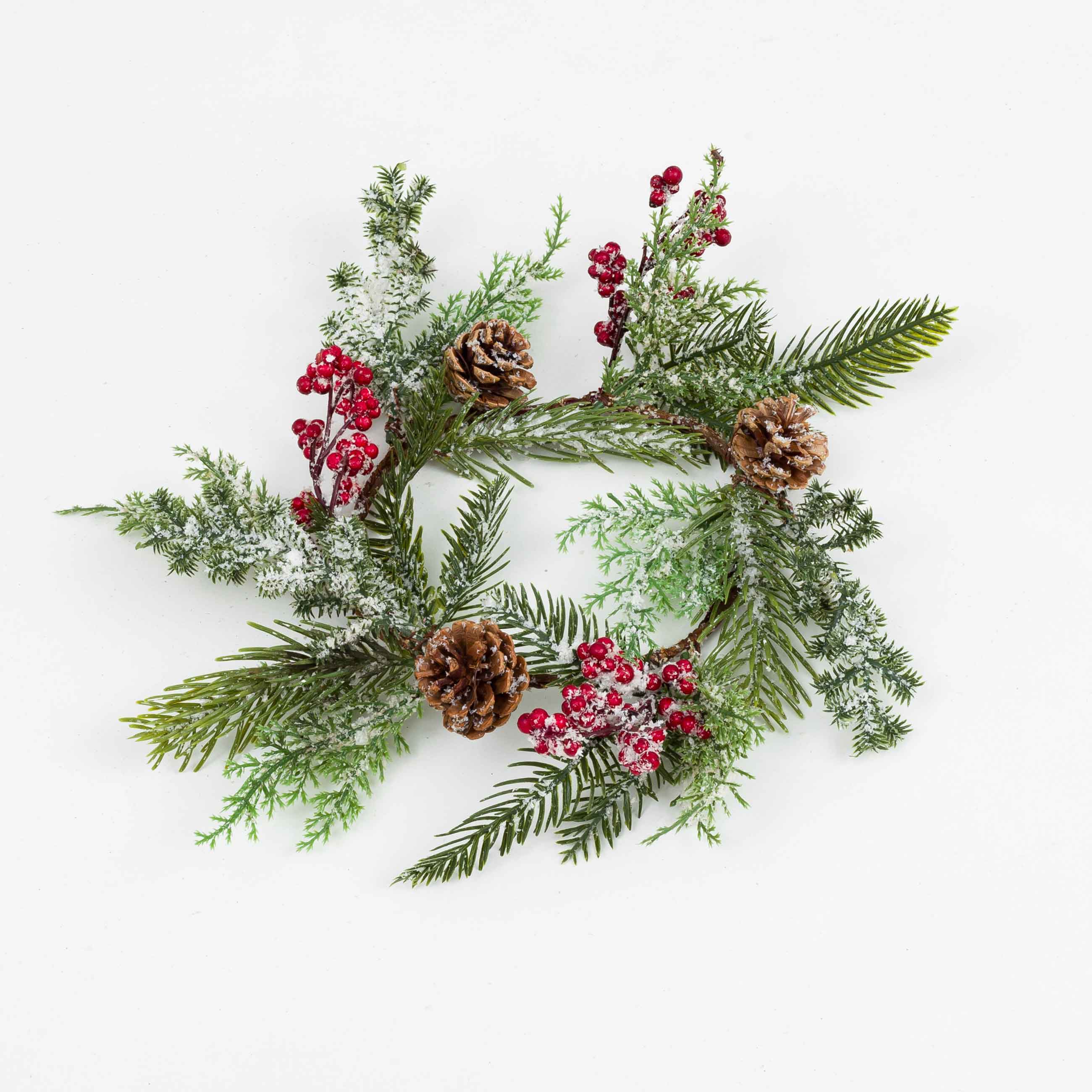 Венок декоративный, 20/38 см, пластик, Красные ягоды и ель, Red berry, image-2