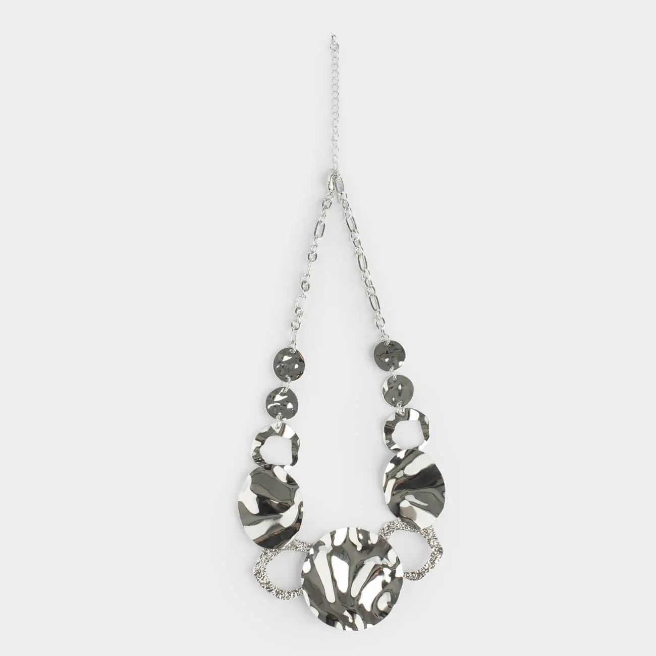 Колье, 52 см, металл, серебристое, Объемные круги, Jewelry, image-0