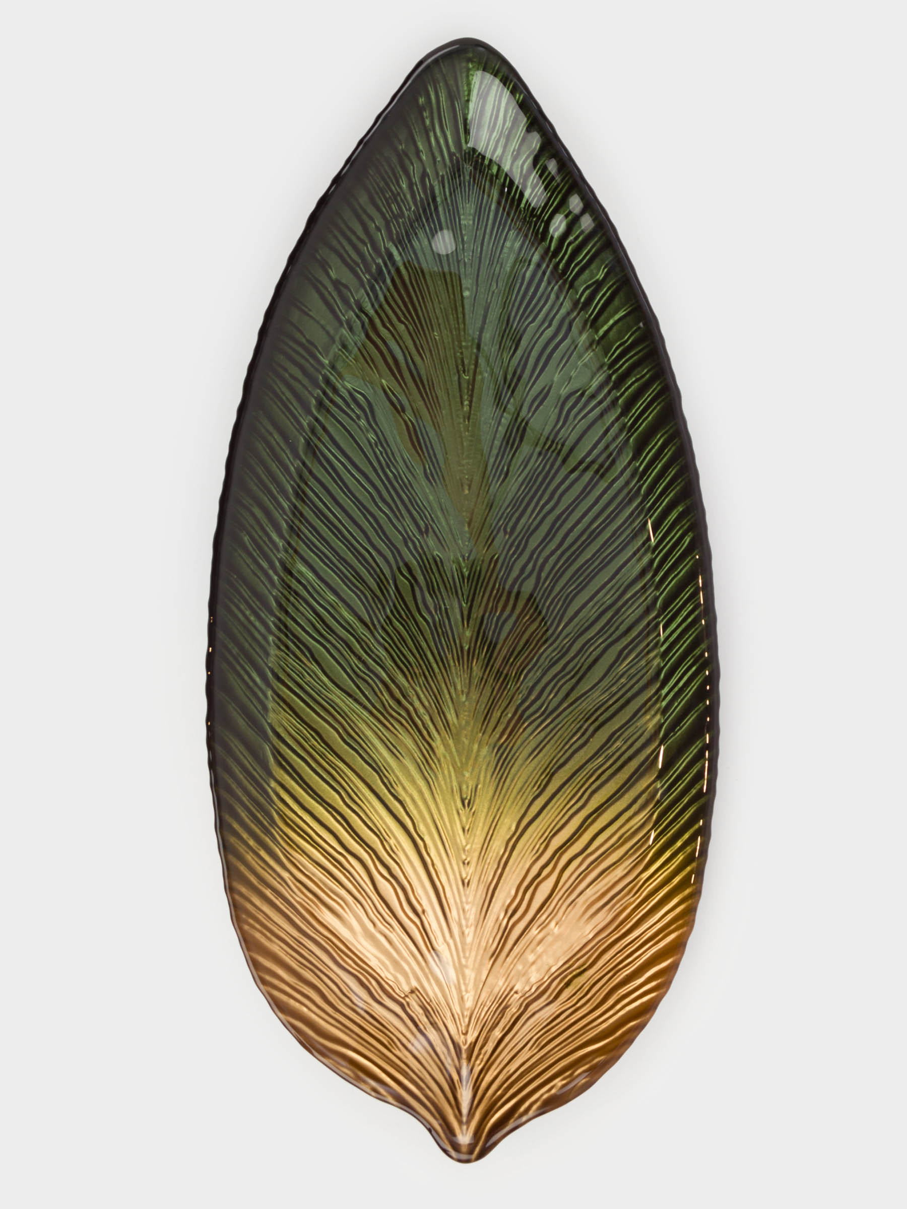Блюдо, 43х19х3 см, стекло, зелено-золотистое, Лист стрелиции, Royal jungle, image-3