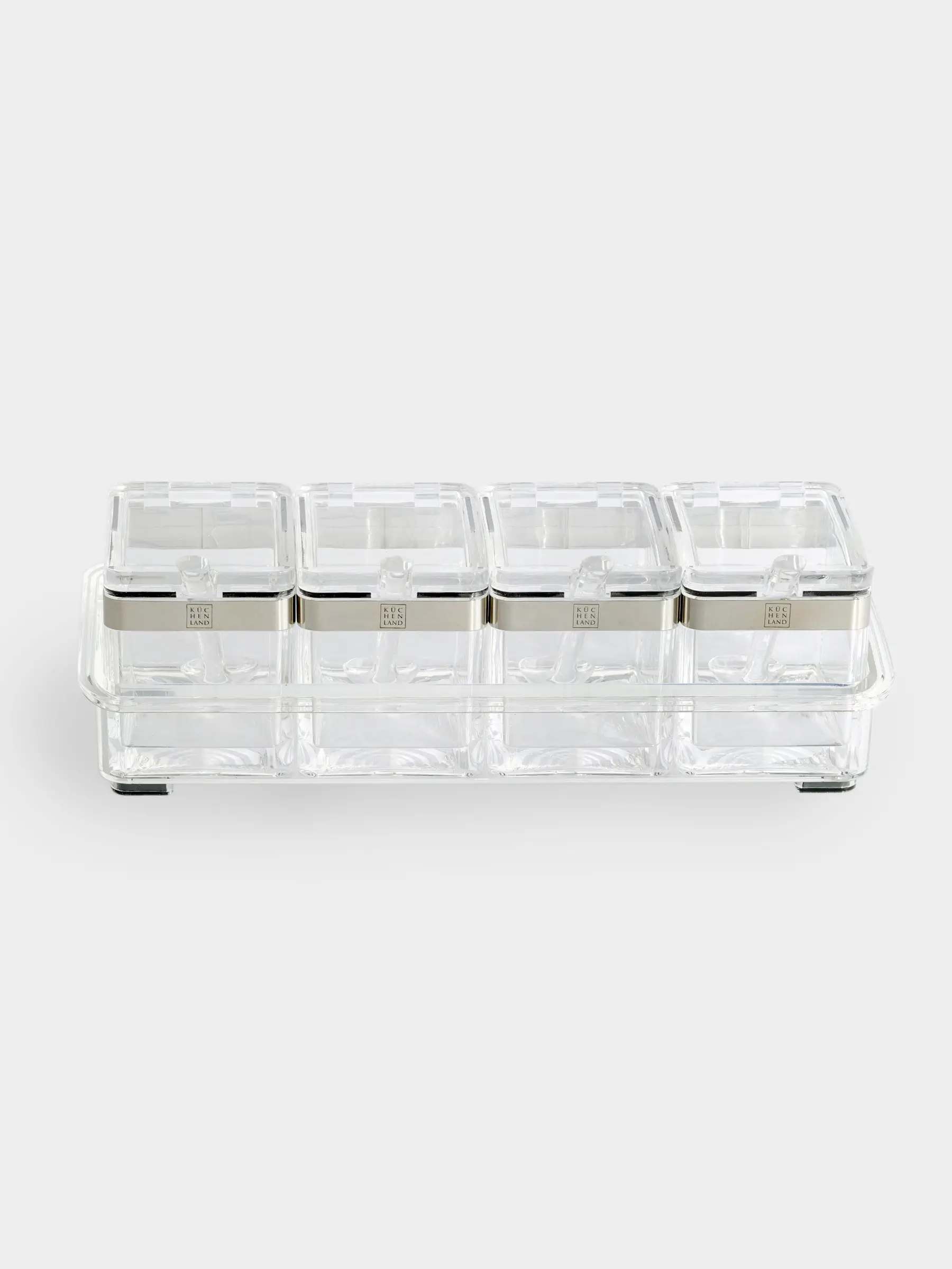Контейнер, 26х9 см, 4 шт, с ложками, на подставке, акрил/сталь, Kitchen tools