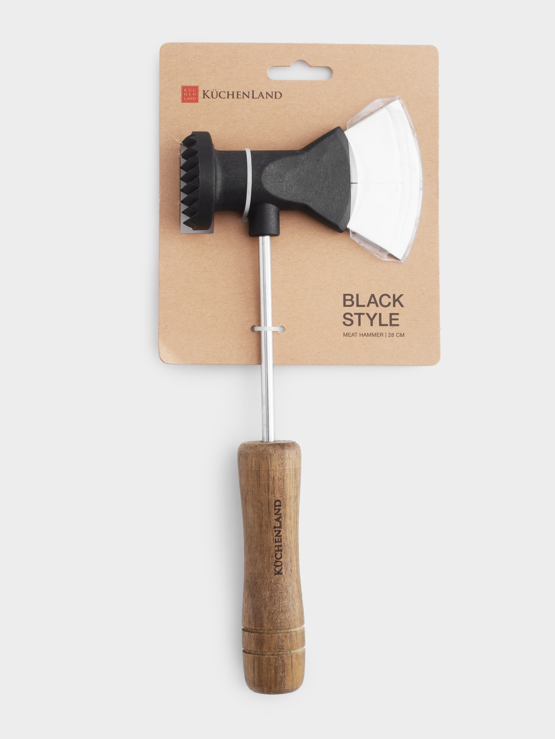 Молоток для отбивания мяса, 28 см, с топориком, сталь/дерево, Black style, image-5