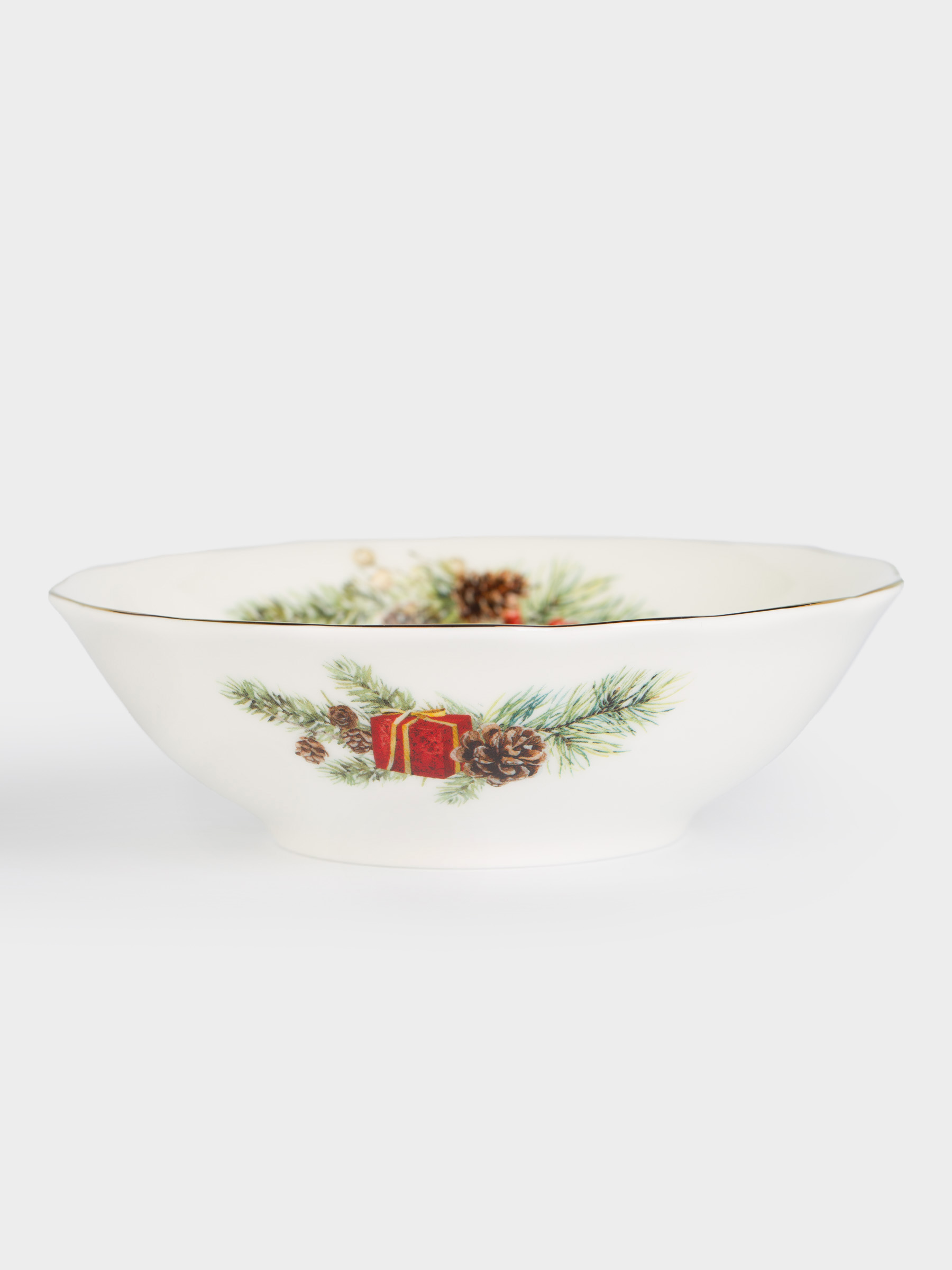 Салатник, 16х5 см, 460 мл, фарфор F, белый, Подарок и еловые ветви, Christmas miracle classic, image-0