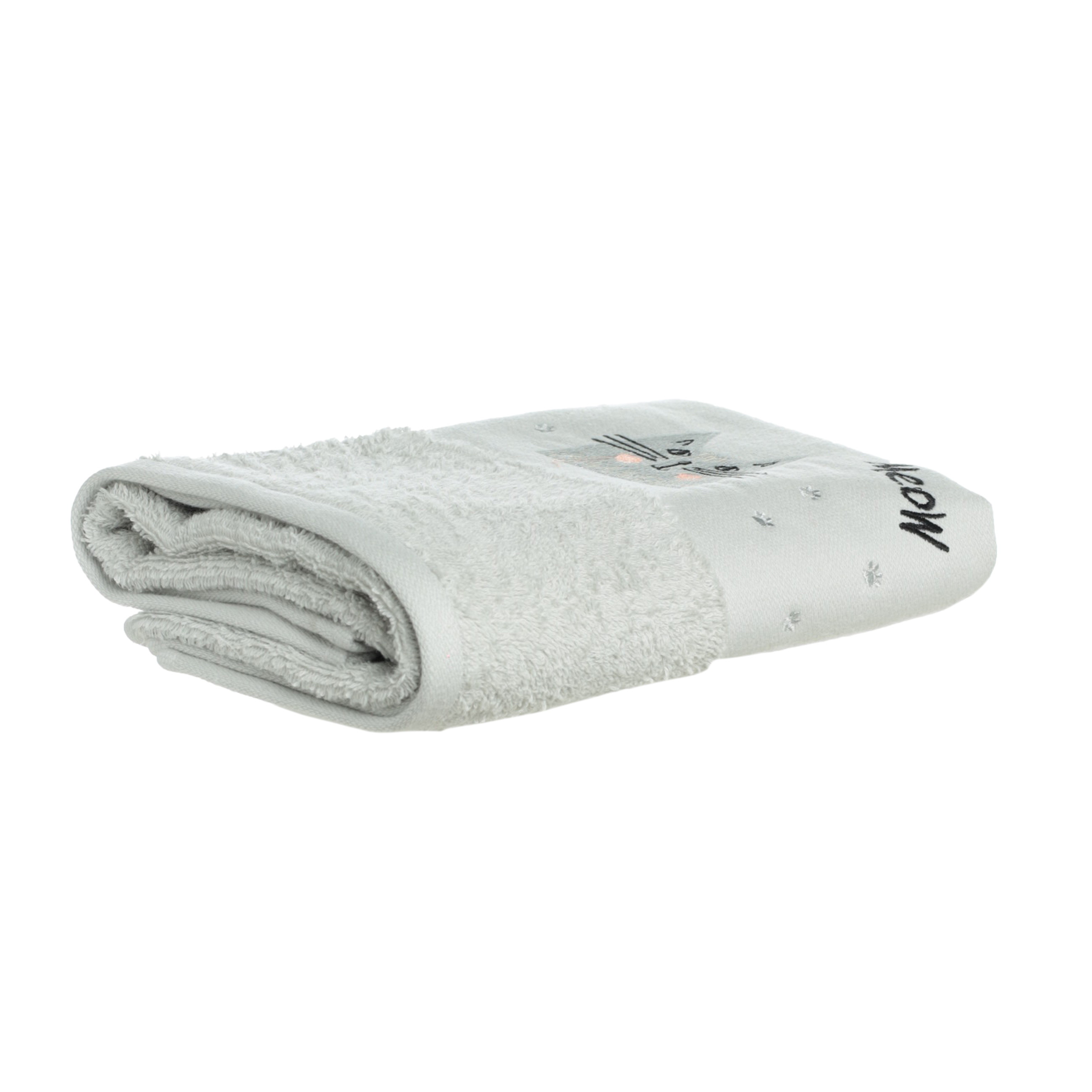 Полотенце детское, 50х90 см, хлопок, светло-серое, Кот, Grey cat, image-1