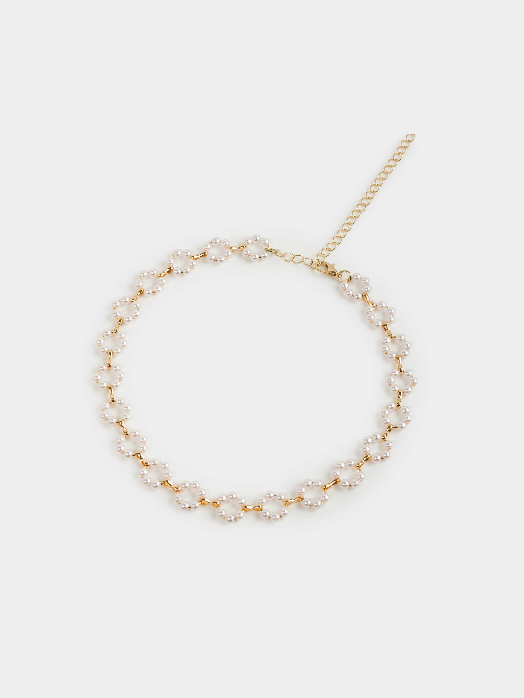 Цепочка, 45 см, пластик/металл, белая, Цветы из бусин, Pearl, image-1
