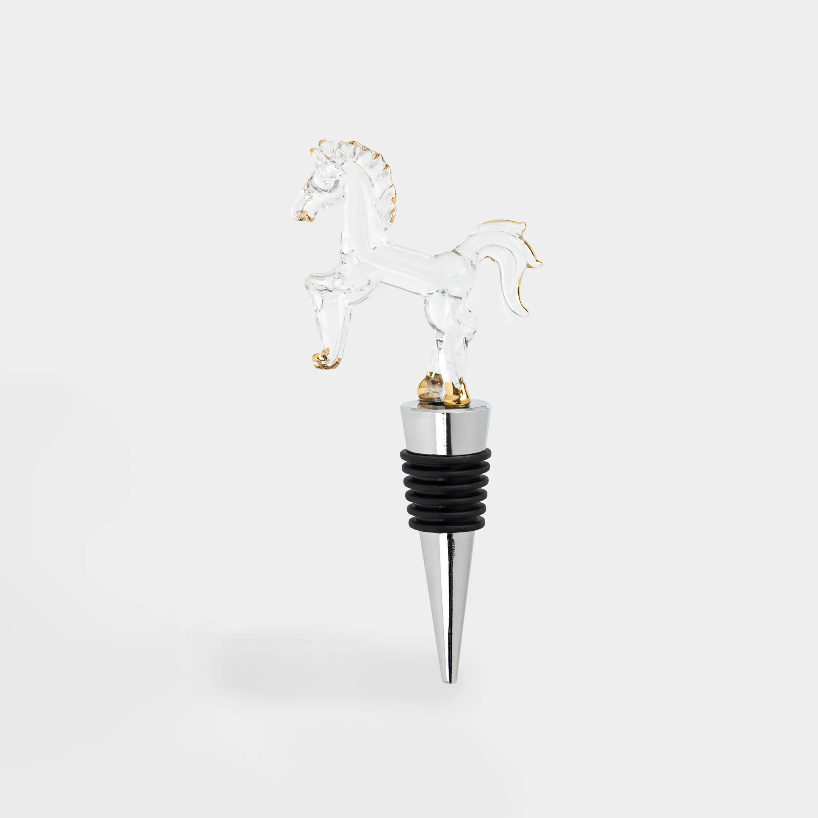 Шарап бөтелкесінің тығыны, 12 см, болат/шыны, алтын, Жылқы, Horse gold