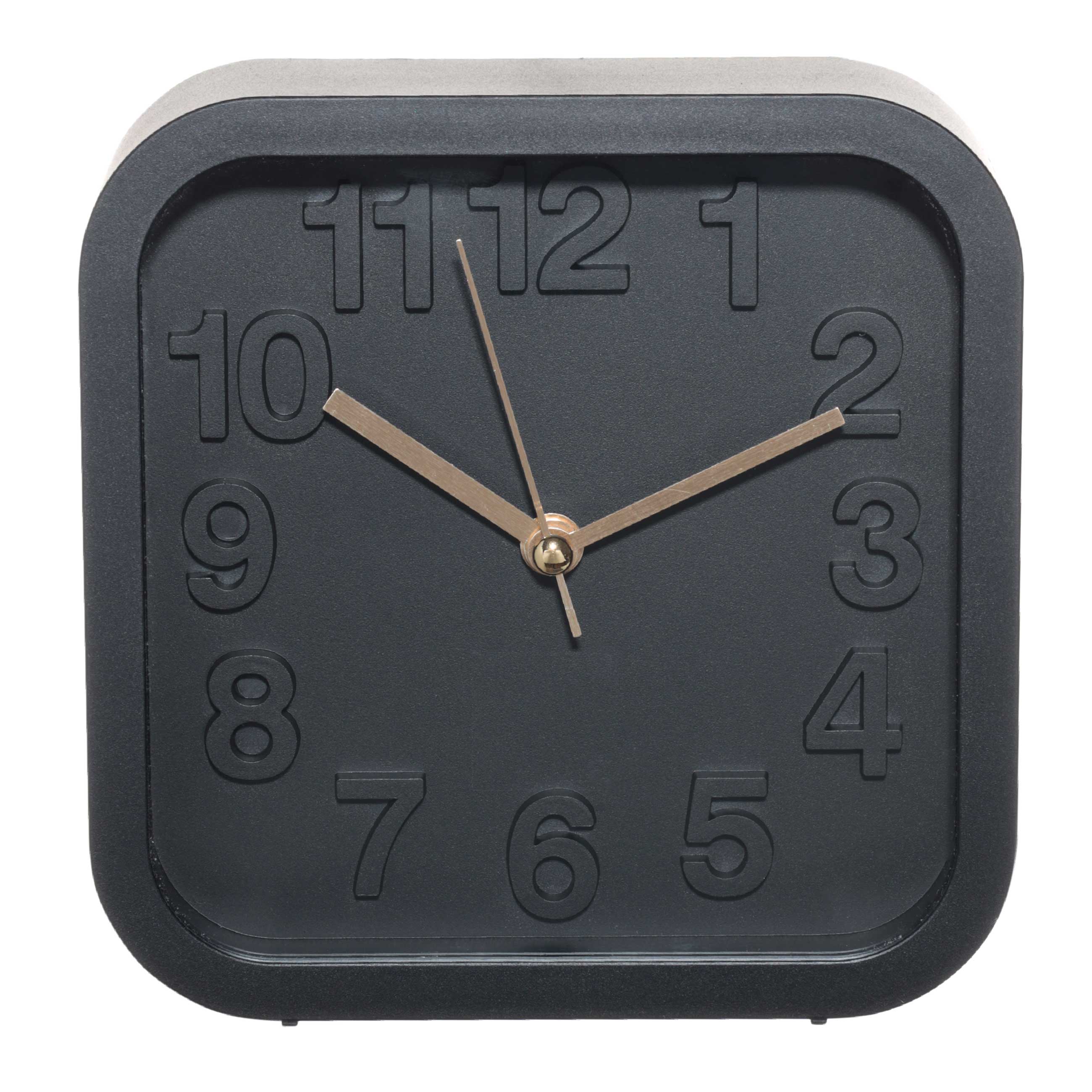 Часы-будильник, 13 см, пластик/стекло, квадратные, черные, Dial, image-0