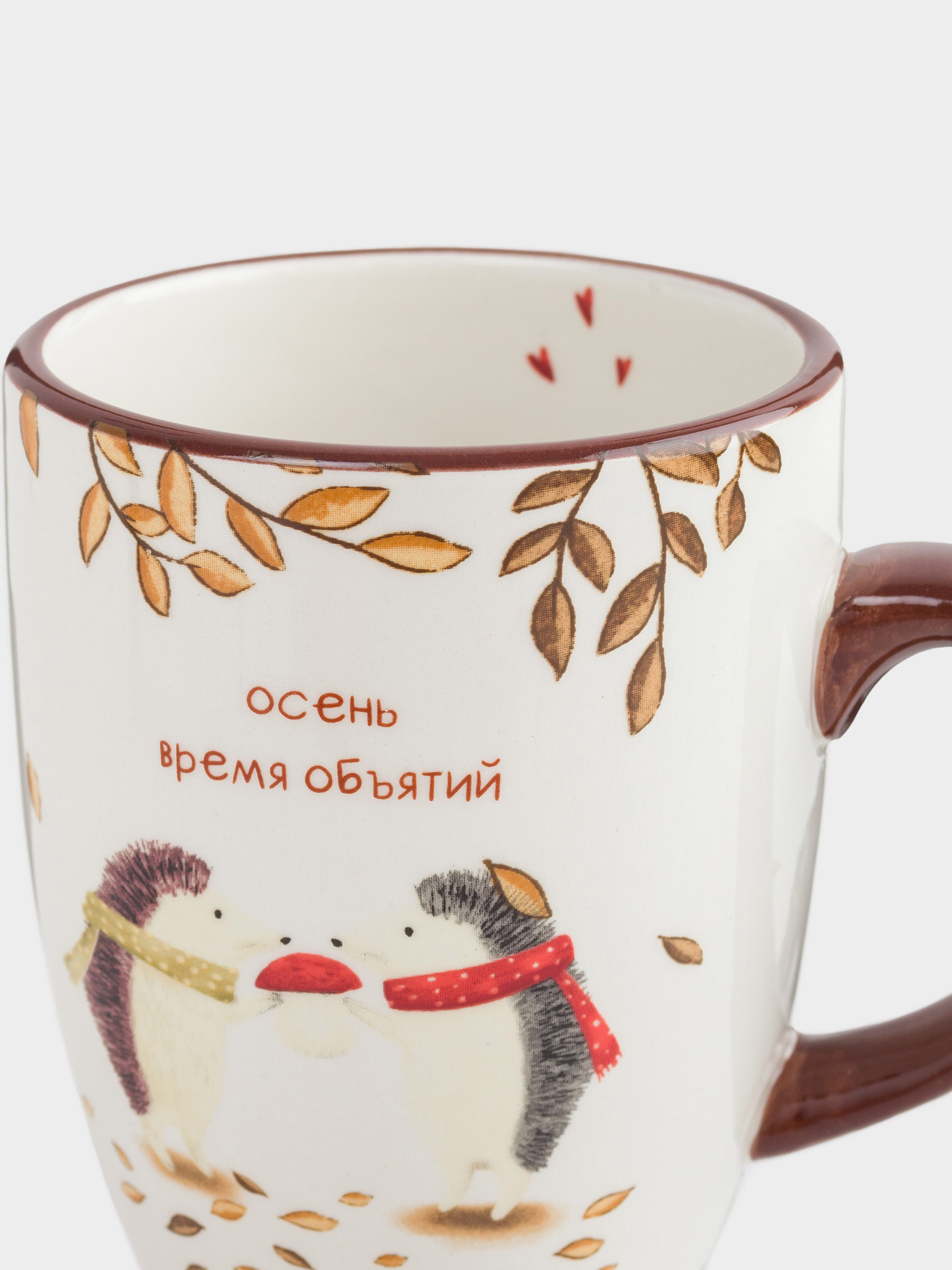 Кружка, 330 мл, керамика, бело-коричневая, Ежики в шарфах, Forest hedgehogs, image-5