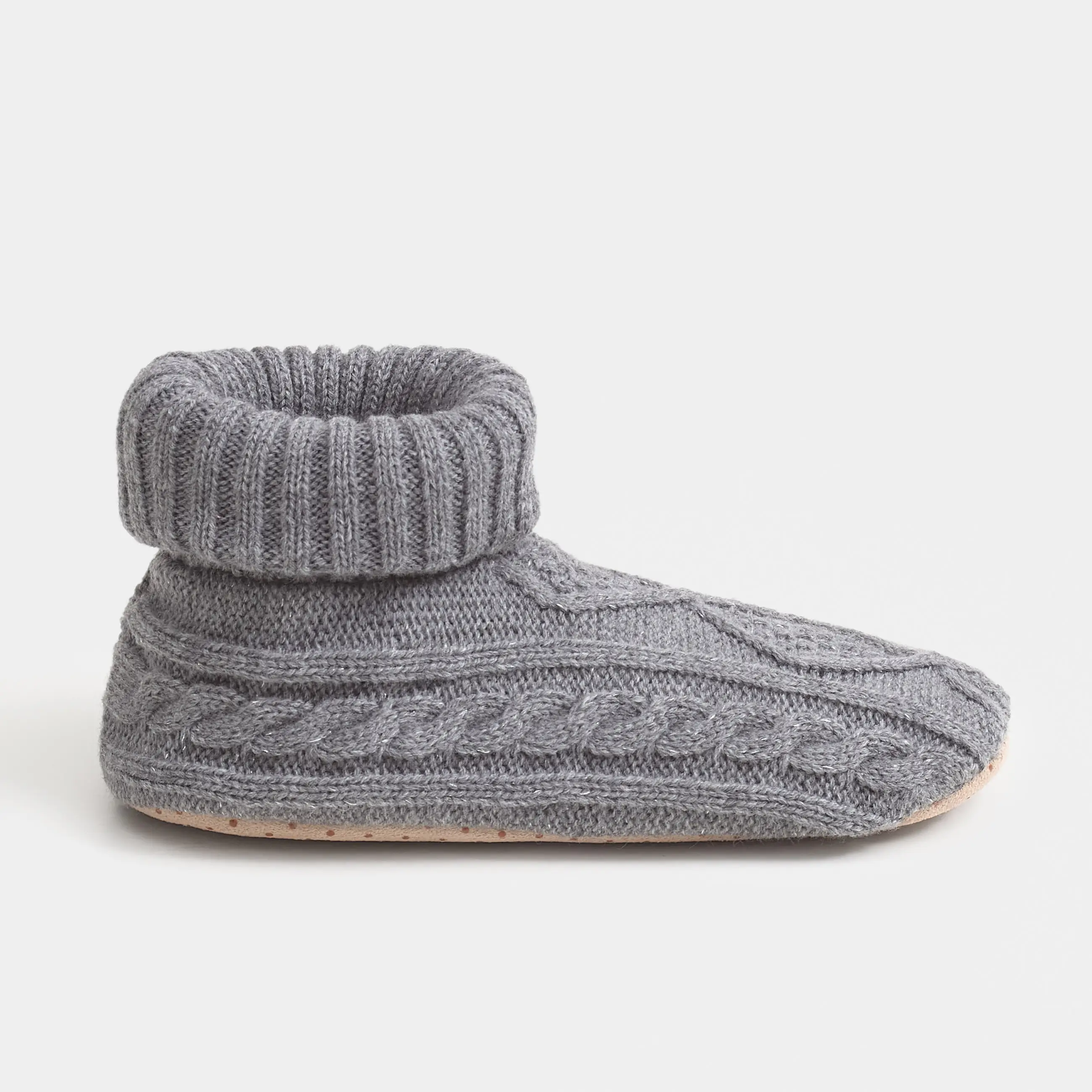 Тапочки-носки женские, домашние, акрил/шерпа, серые, Косы, Knitted soft
