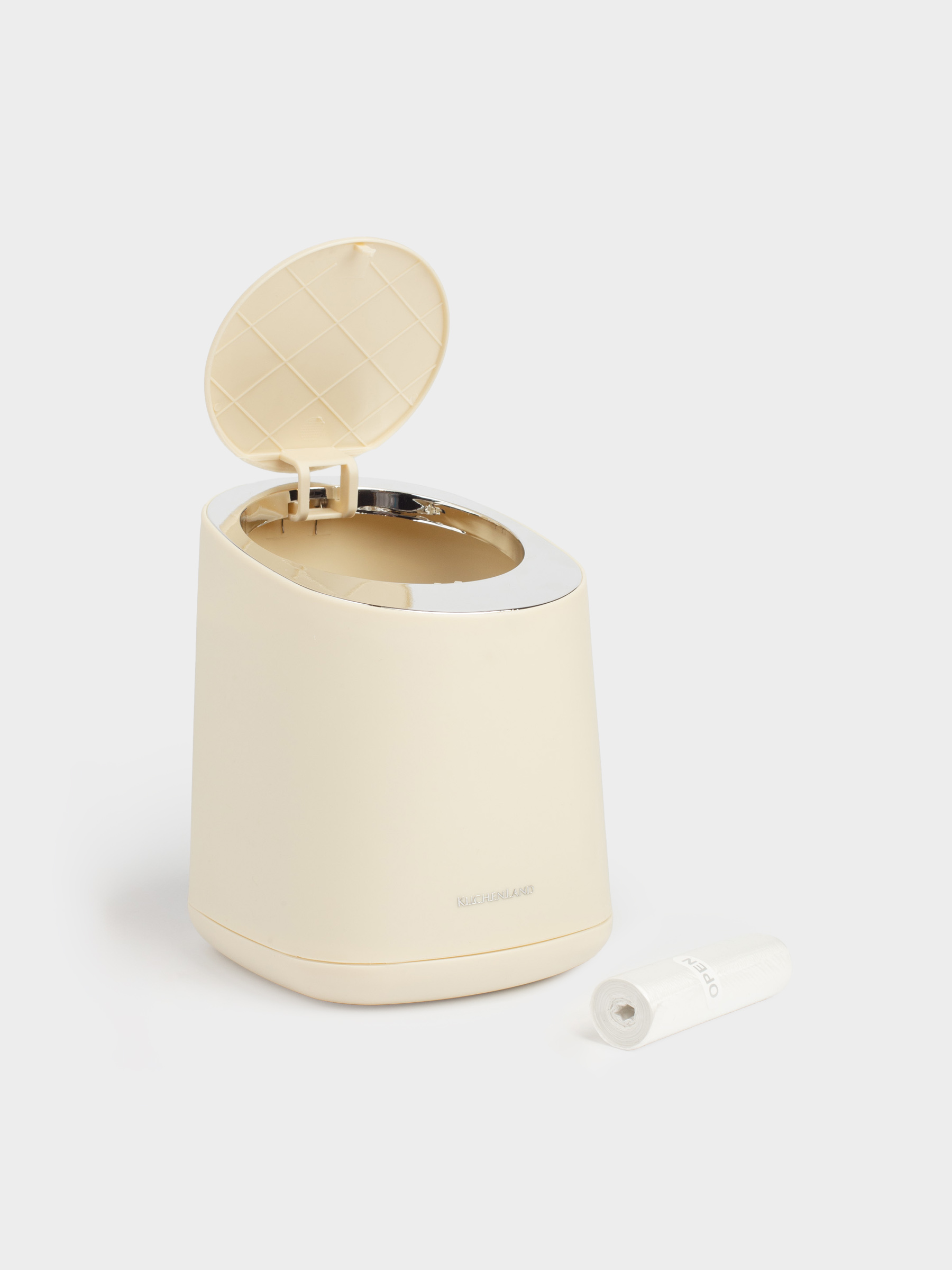 Ведро для мусора, 1,3 л, с кнопкой для открывания крышки, пластик, бежевое, Vintage kitchen, image-3