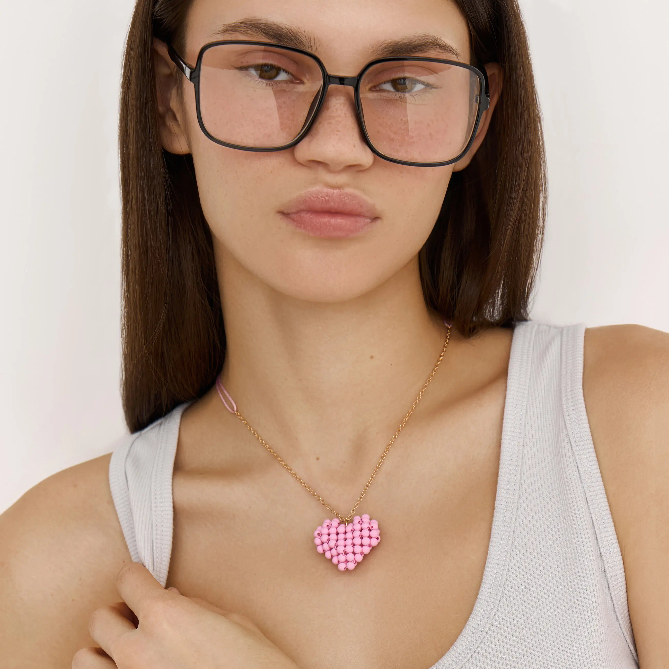 Шынжыр, 30 см, аспасы бар, пластик/металл, қызғылт, Жүрек, Jewelry heart