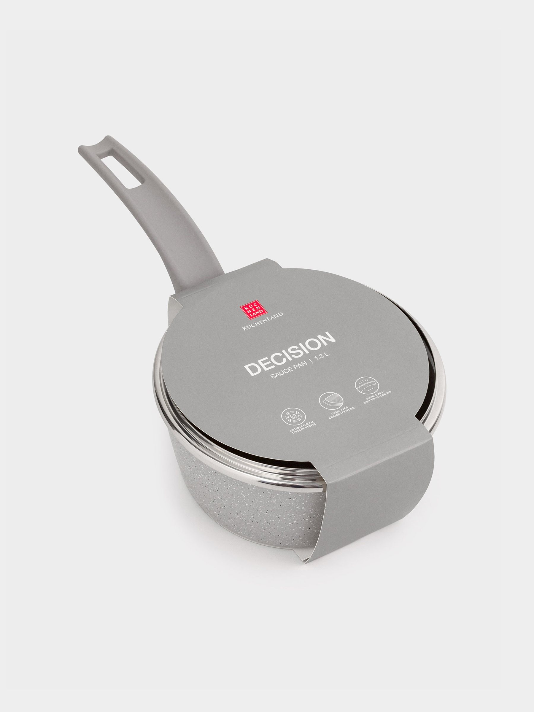 Шөміш, 16 см, 1,3 л, қақпағы бар, қапталған, алюминий, сарғылт-қоңыр-сұр, Шешім, image-6