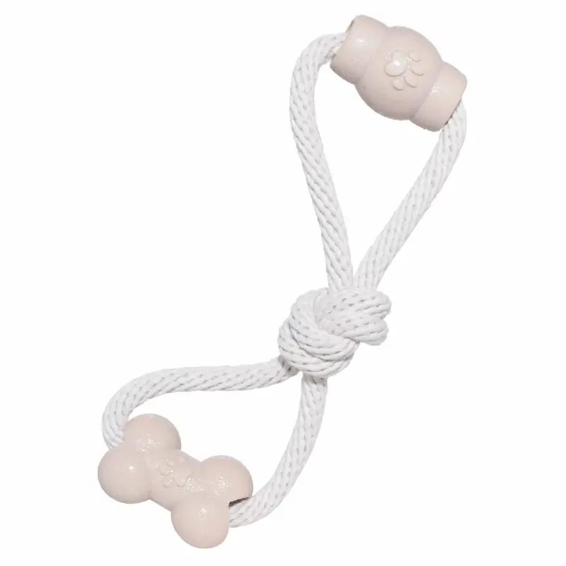 Игрушка для собак, 28 см, резина/хлопок, бежевая, Кость и бочка на канате, Playful pet ,image-0