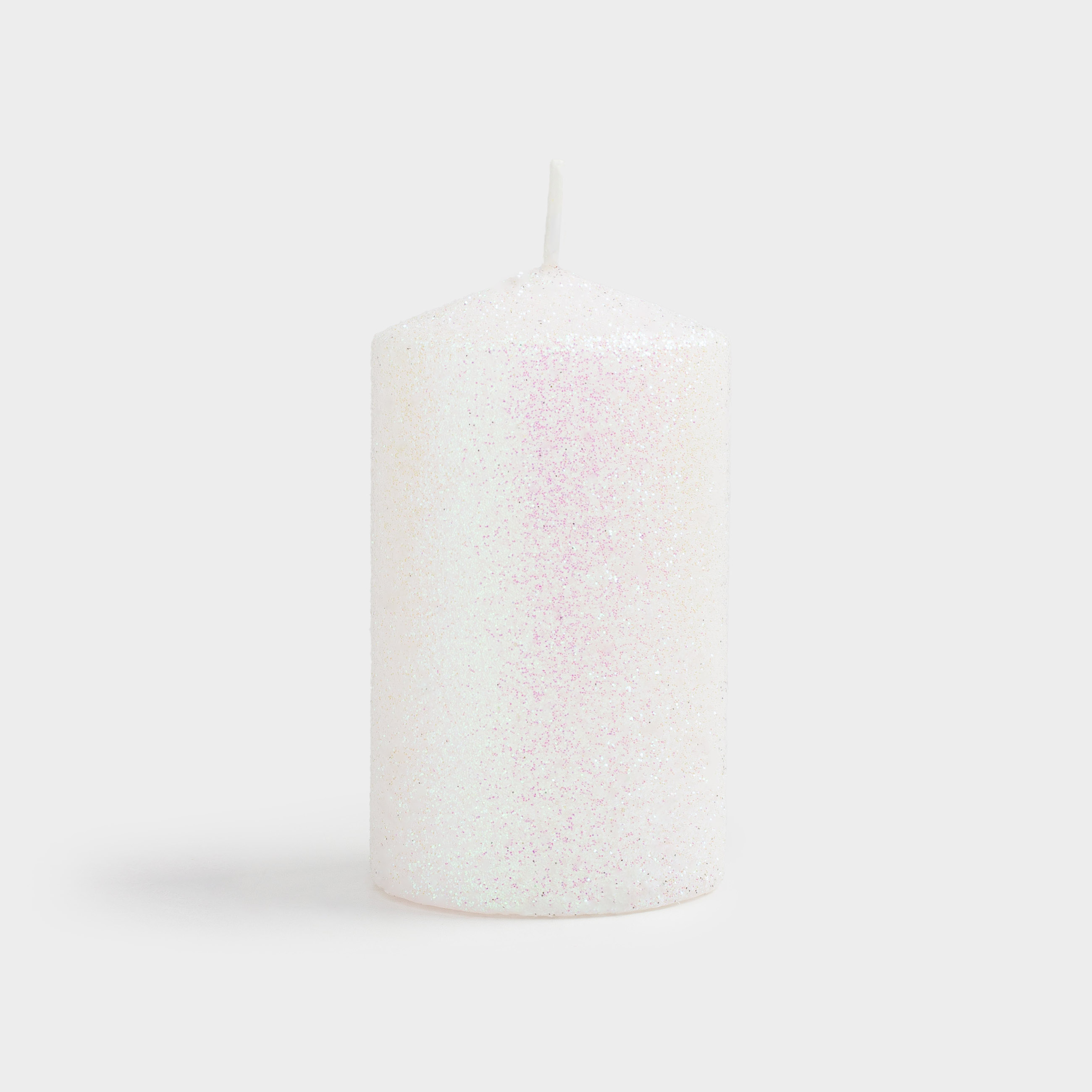 Свеча, 8 см, цилиндрическая, с блестками, белая, Sparkly candle, image-0