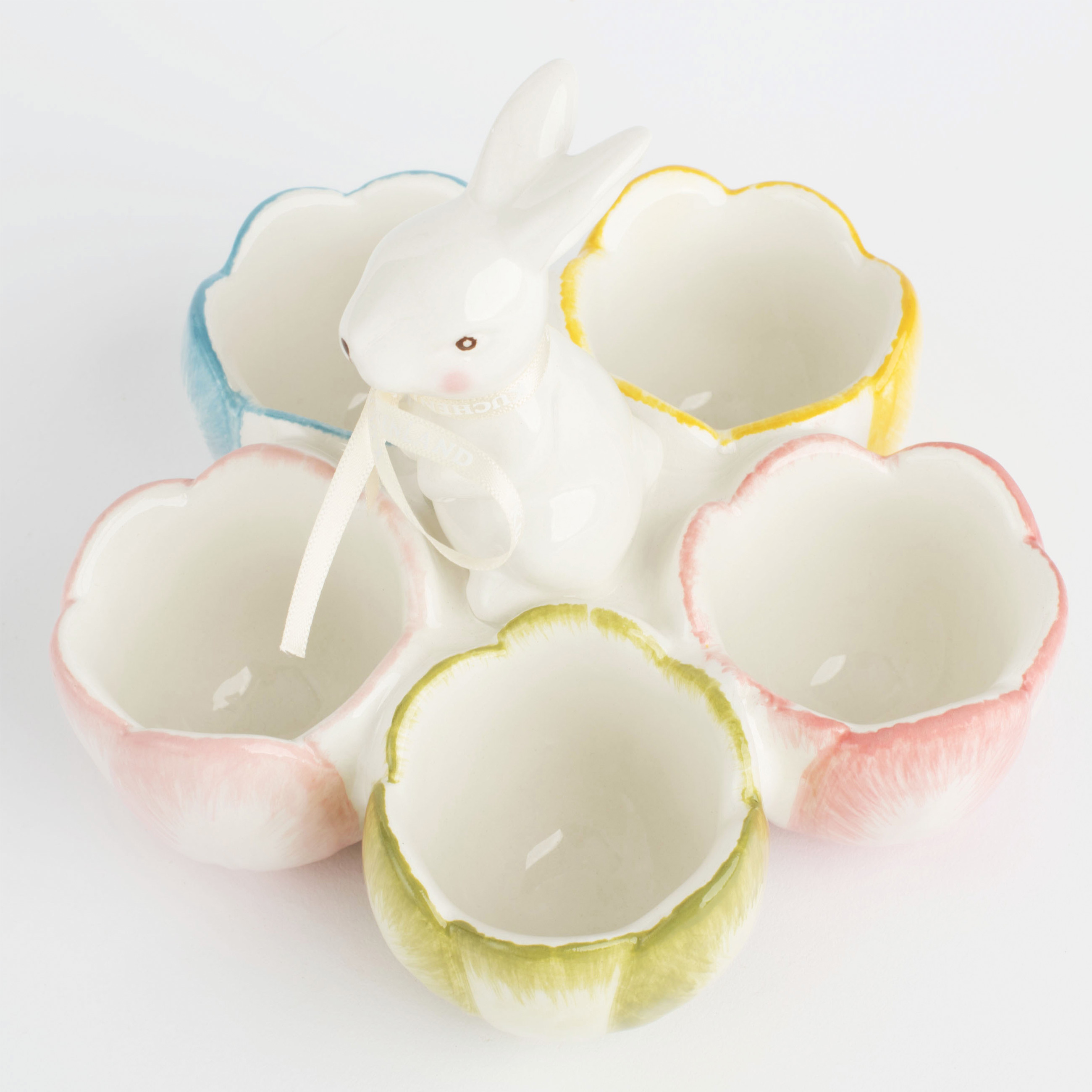 Блюдо пасхальное, 15 см, 5 отд, керамика, белая, Крольчиха в тюльпанах, Easter изображение № 3