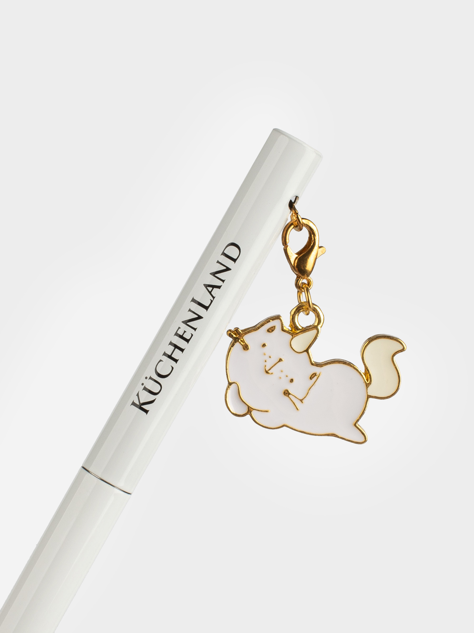 Ручка шариковая, 13 см, с подвеской, сталь, бежевая, Кот-единорог, Cat-unicorn, image-3