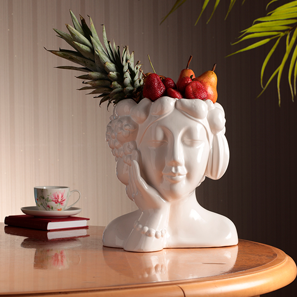 Ваза для фруктов, 27х29 см, декоративная, керамика, белая, Девушка с фруктами, Girls изображение № 4