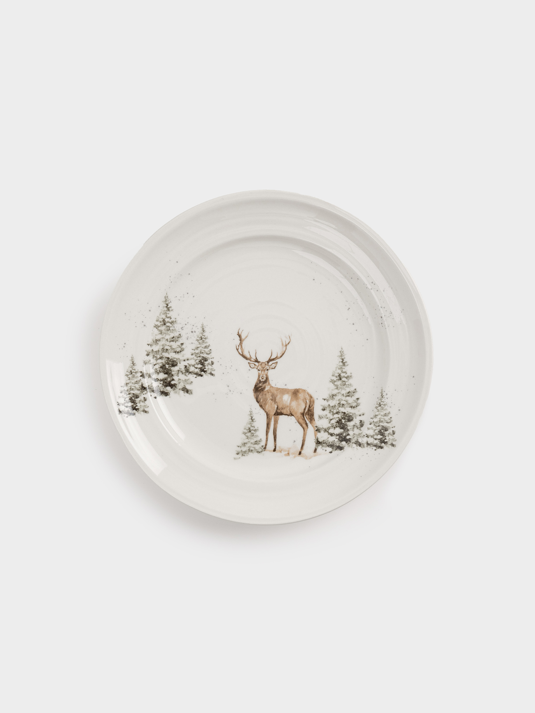 Тарелка закусочная, 20 см, керамика, белая, Олень в снежном лесу, Woodland story, image-0