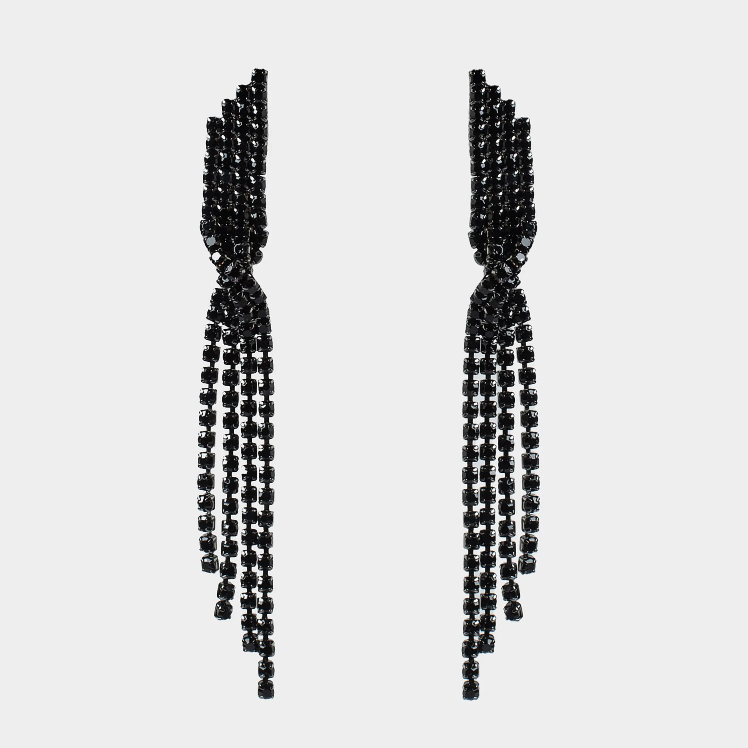 Пусет сырғалары, 9 см, 2 дана, металл/страздар, қара, Кристалдар, Jewelry black