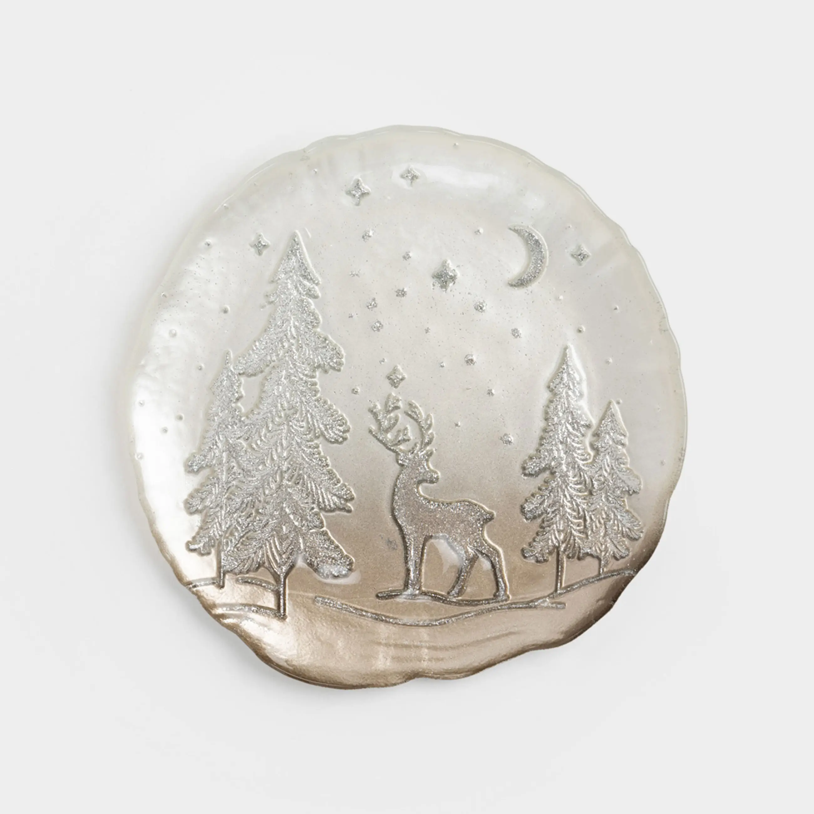 Ыдыс, 20х2 см, шыны, сүт және қола түстес, Ормандағы бұғы, Brumal