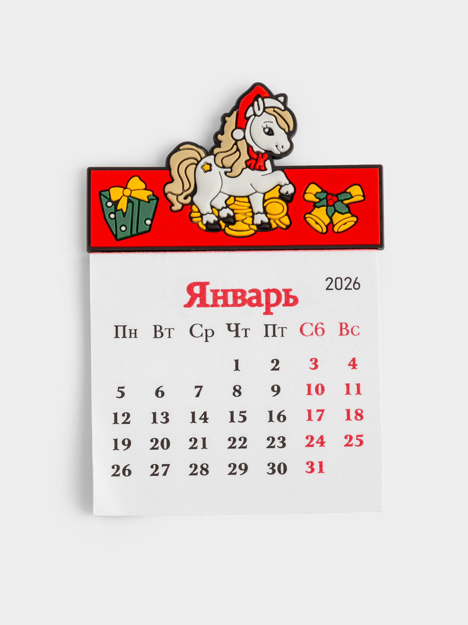Магнит с календарем, 9 см, ПВХ/бумага, красный, Пони, Horse christmas, image-0