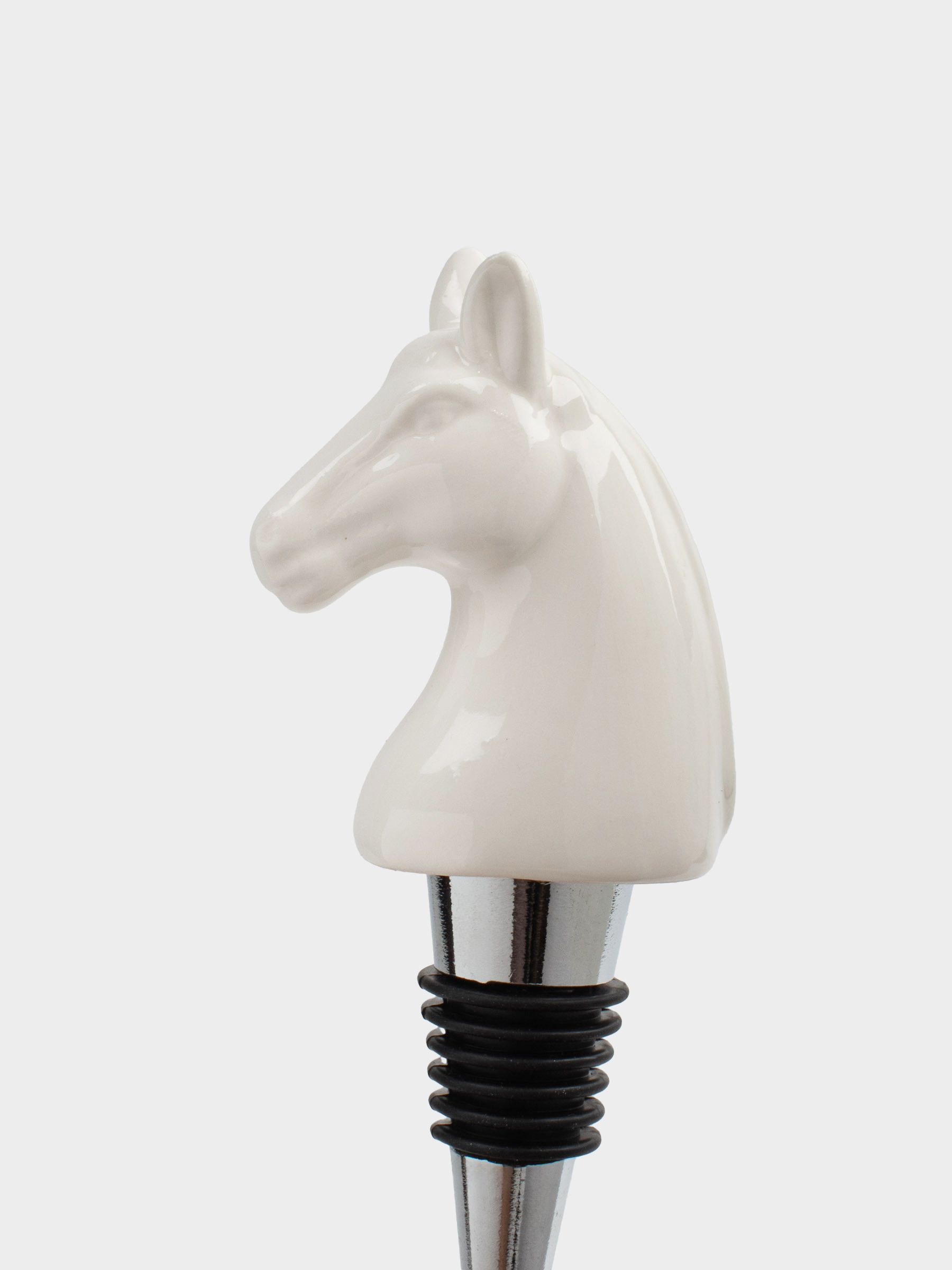 Пробка для винной бутылки, 12 см, металл/фарфор P, молочная, Конь, Horse milky, image-2