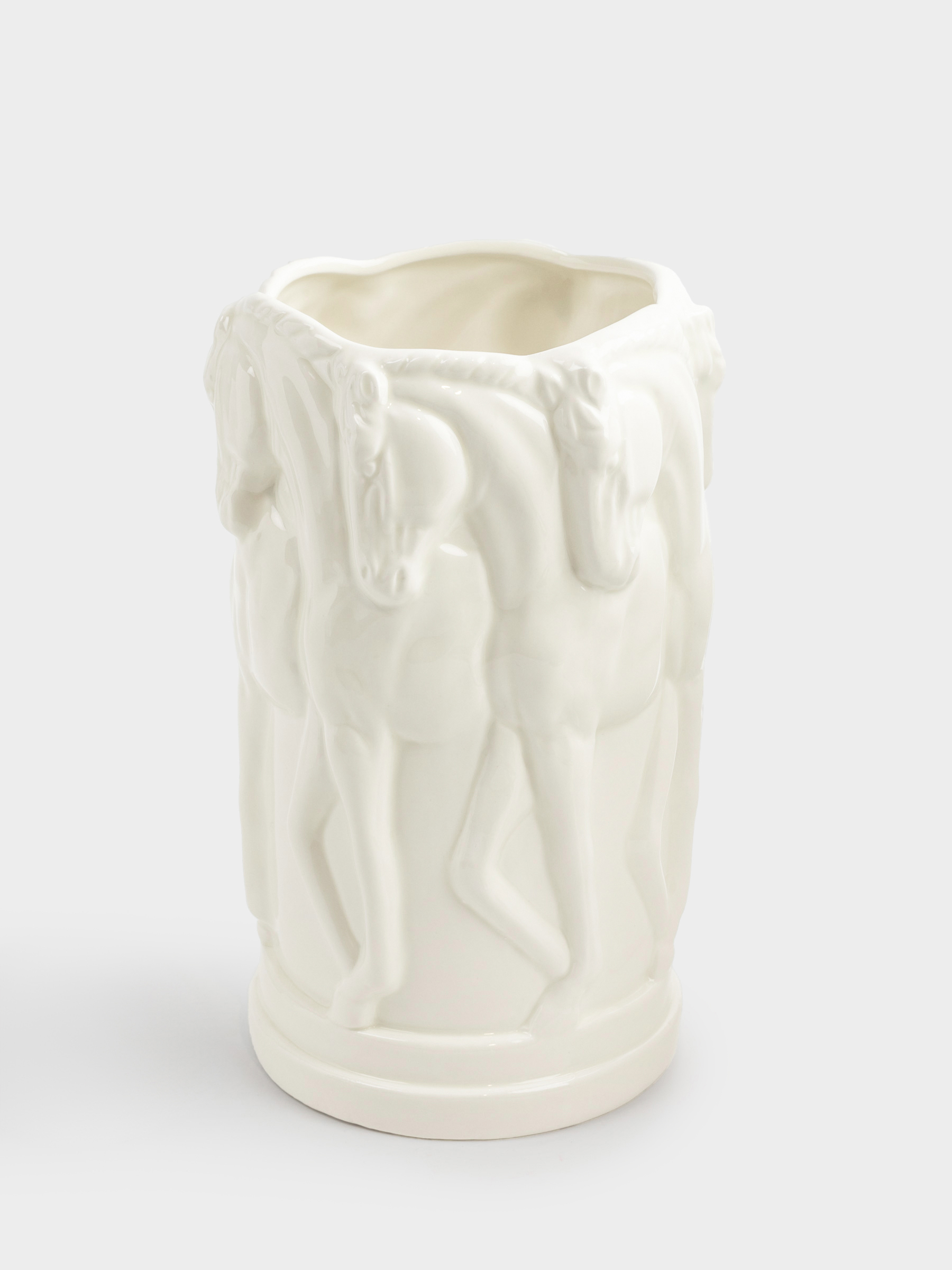 Гүл вазасы, 24 см, керамика, сүт түстес, Жылқы, Horse pattern, image-0