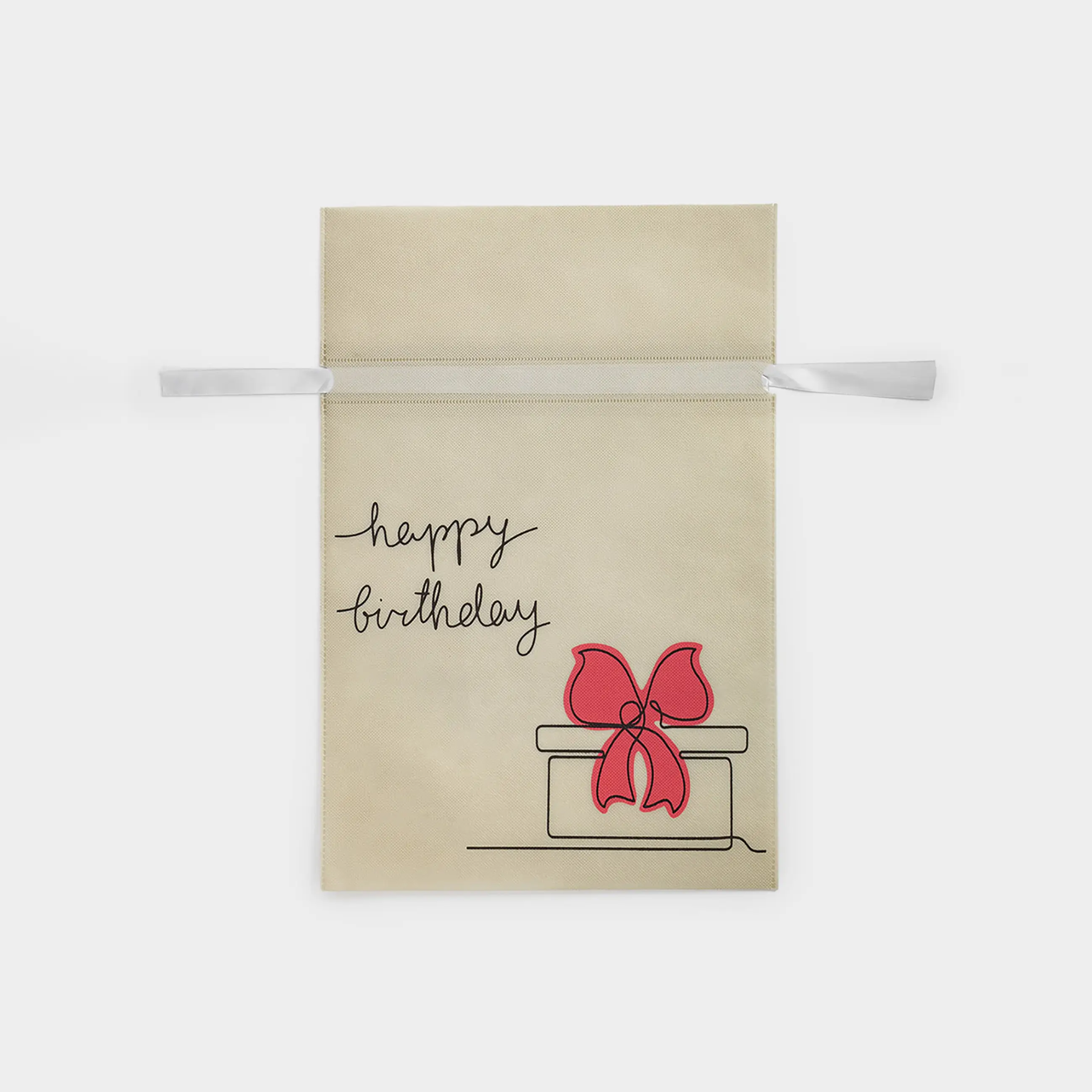 Мешок подарочный, 20х30 см, с завязками, полипропилен, белый, Happy Birthday, Birthday