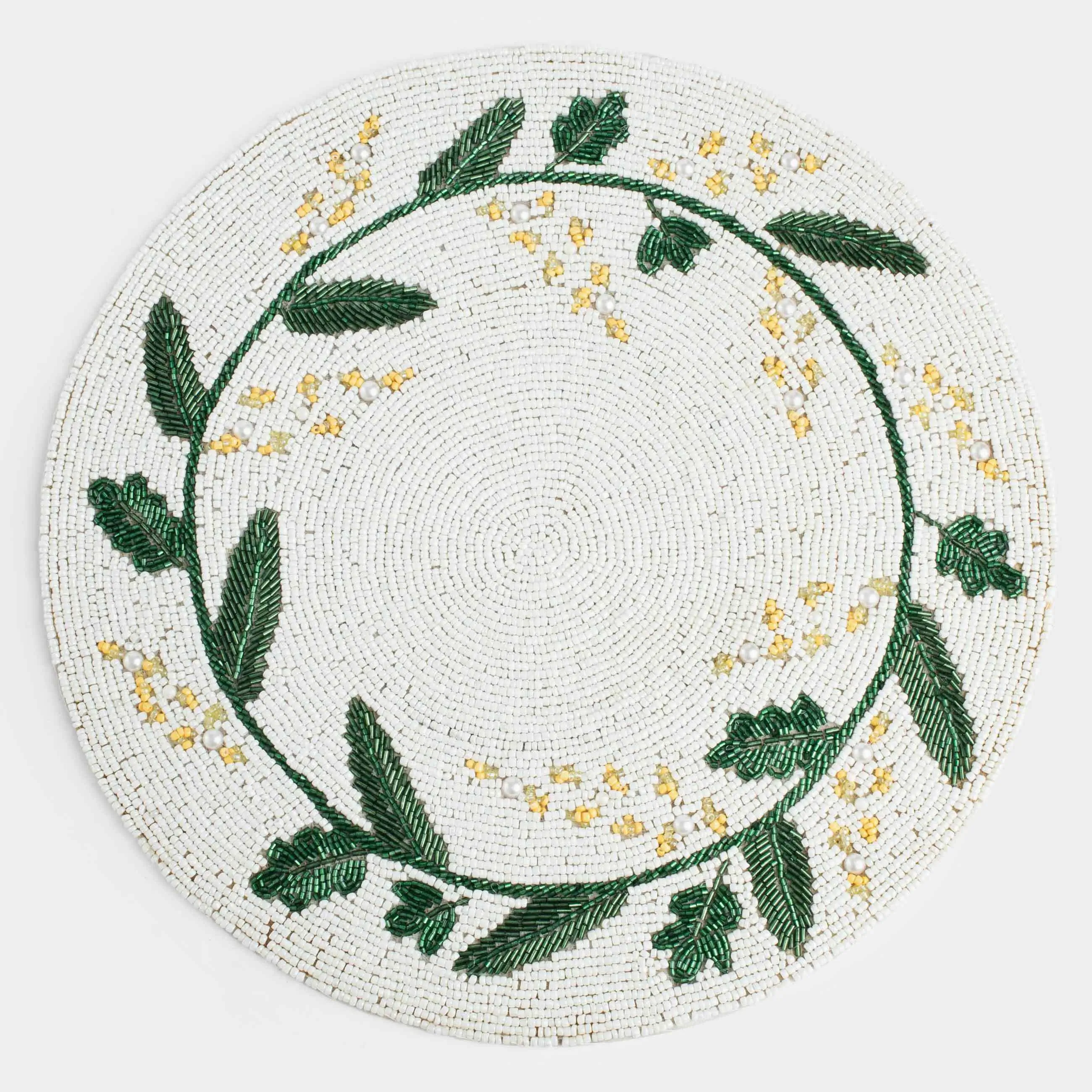 Аспаптарға арналған майлық, 36 см, моншақтар, дөңгелек, ақ, мимоза, Art beads