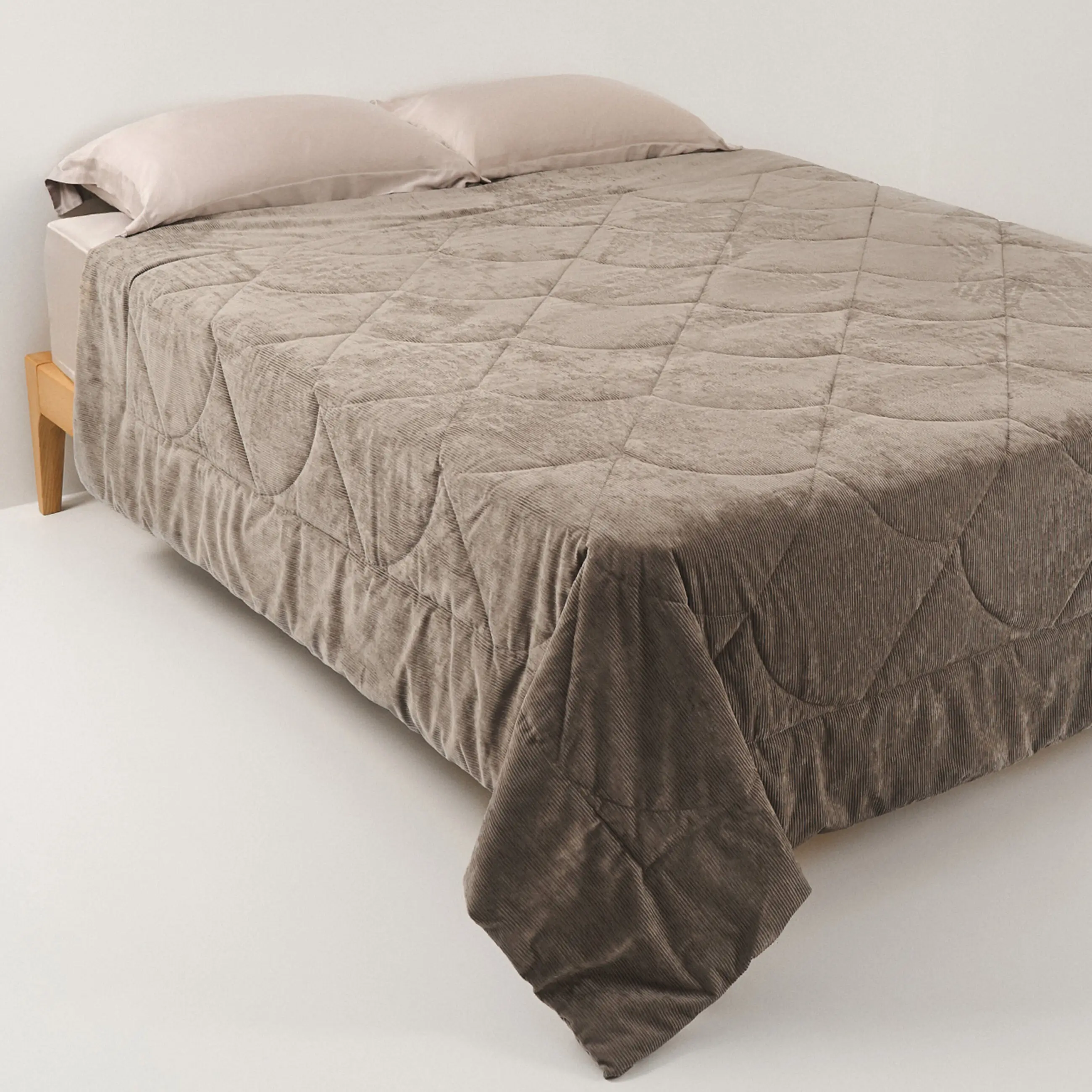 Покрывало, 220х240 см, стеганое вельвет/микрофибра, песочное, Полосы, Stitch velvet