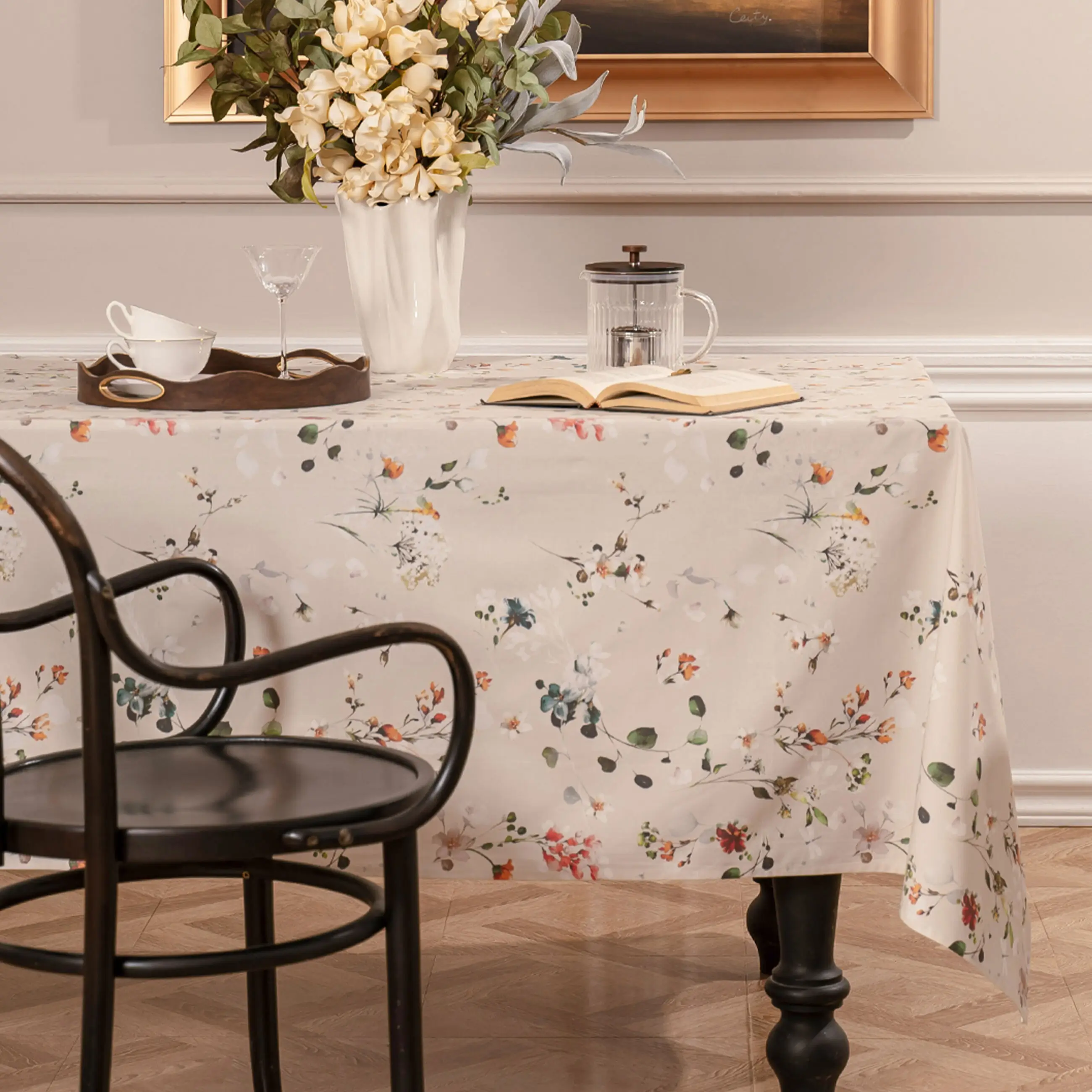 Дастархан, 160х250 см, мақта, сүт түстес, Гүлдер, Wildflowers