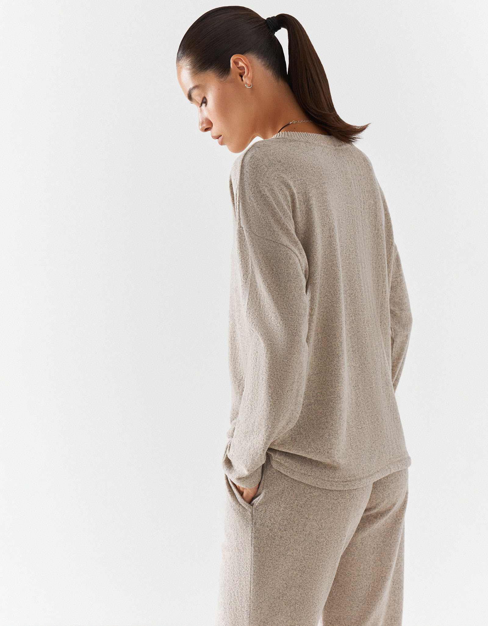 Костюм женский, домашний, с брюками, полиэстер/спандекс, бежевый, Bertha, image-4