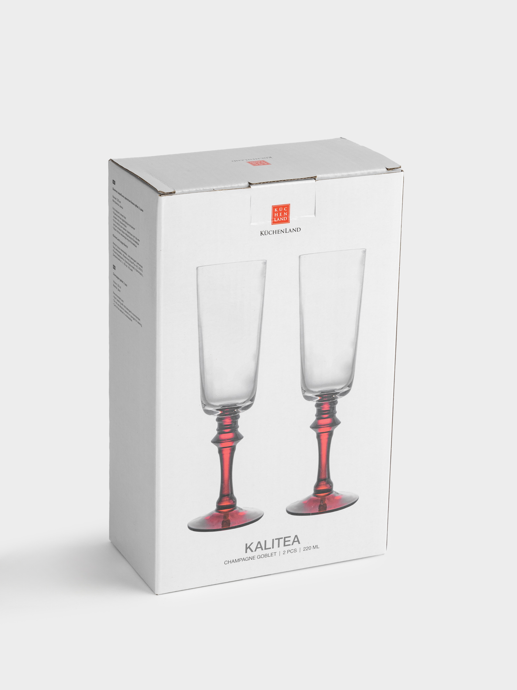 Шампан бокалы, 240 мл, 2 дана, шыны, қызыл аяқ, Kalitea, image-4