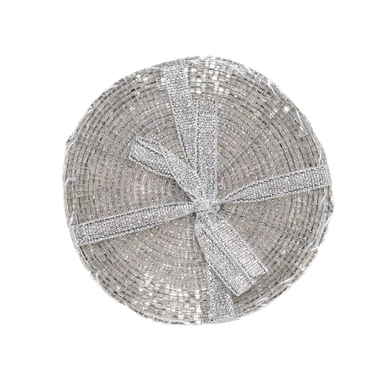 Подставка под кружку, 10 см, 2 шт, бисер, круглая, серебристая, Shiny beads изображение № 2