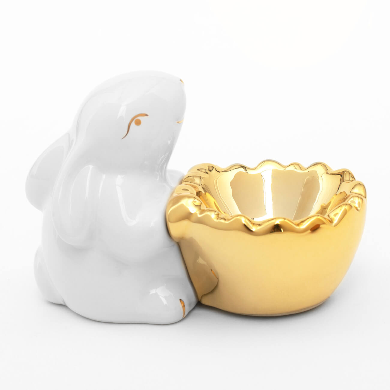 Подставка для яйца, 11 см, керамика, бело-золотистая, Кролик со скорлупой, Easter gold изображение № 1