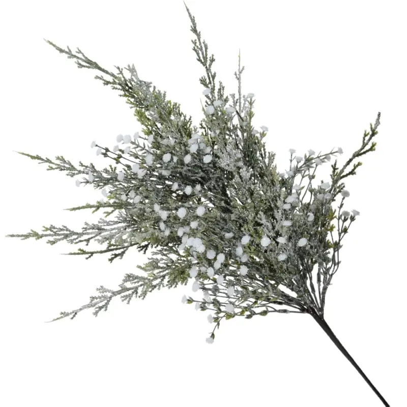 Ветка декоративная, 71 см, пластик, Хвоя с белыми цветами, Conifer decor ,image-0