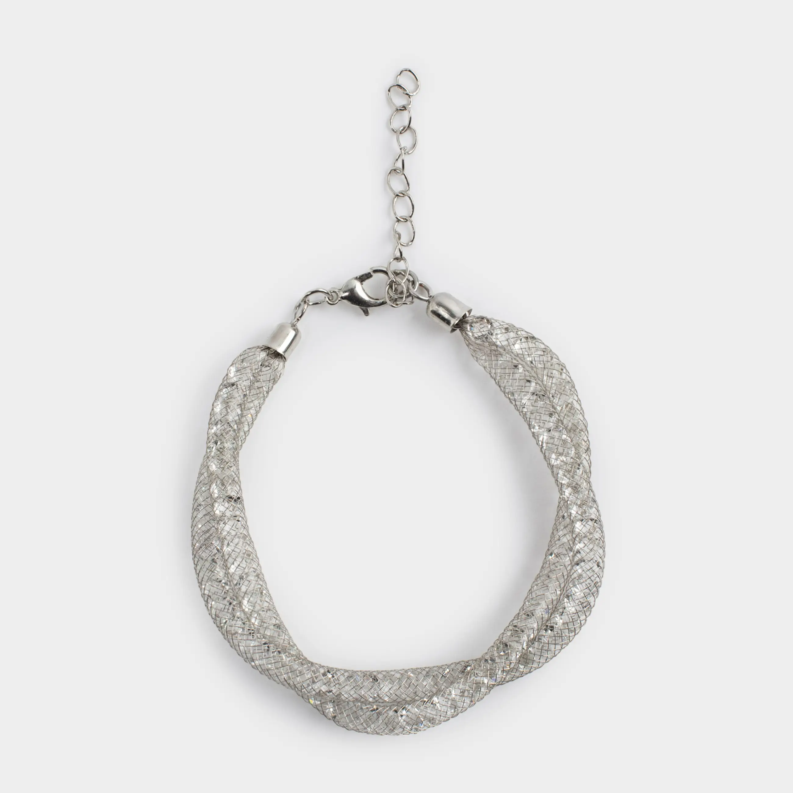Білезік, 24 см, қос, металл/страздар, күміс, Тоқыма, Jewelry