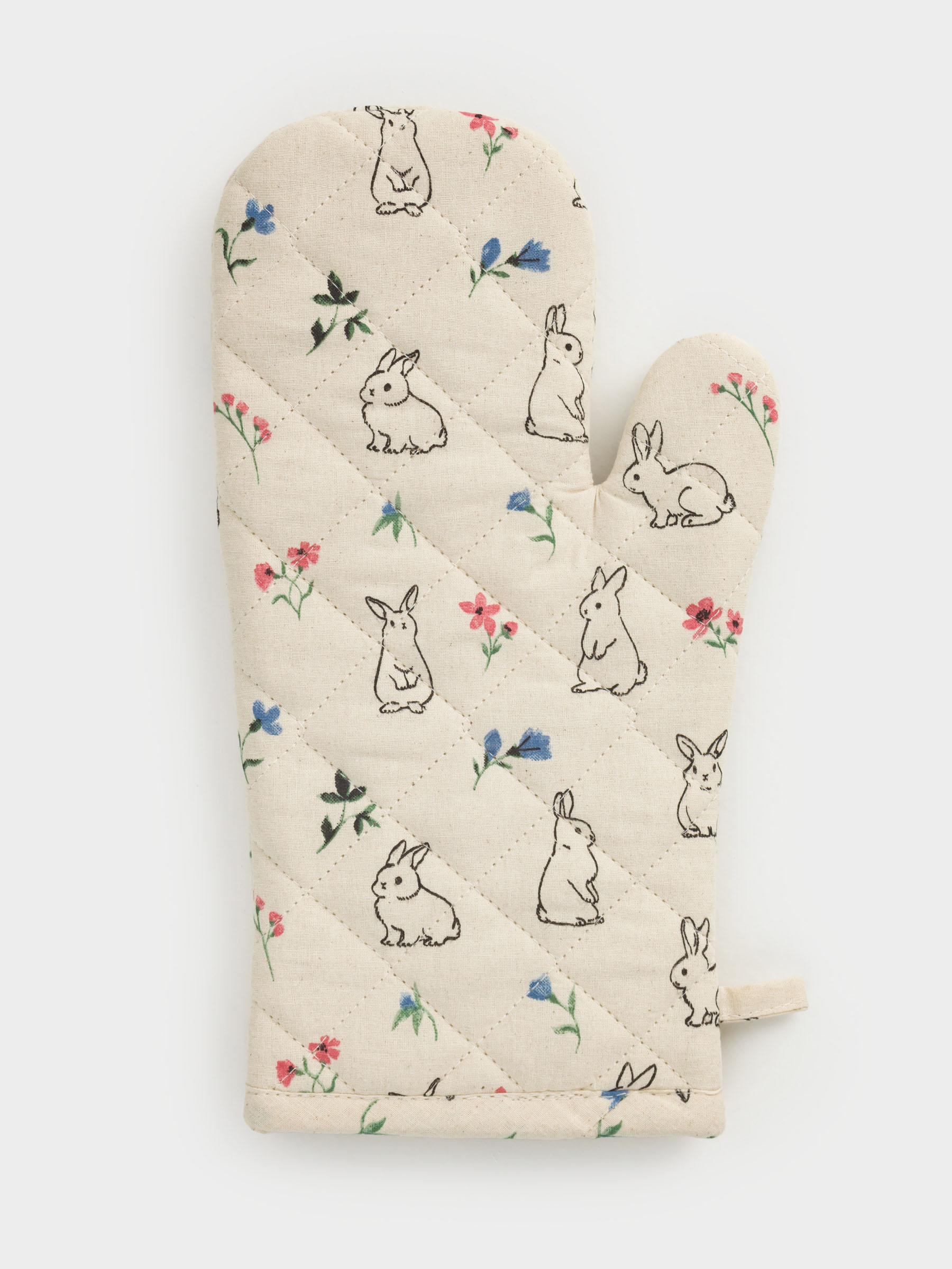 Прихватка-варежка, 18x32 см, хлопок, молочная, Кролики и цветы, El flora rabbit, image-0