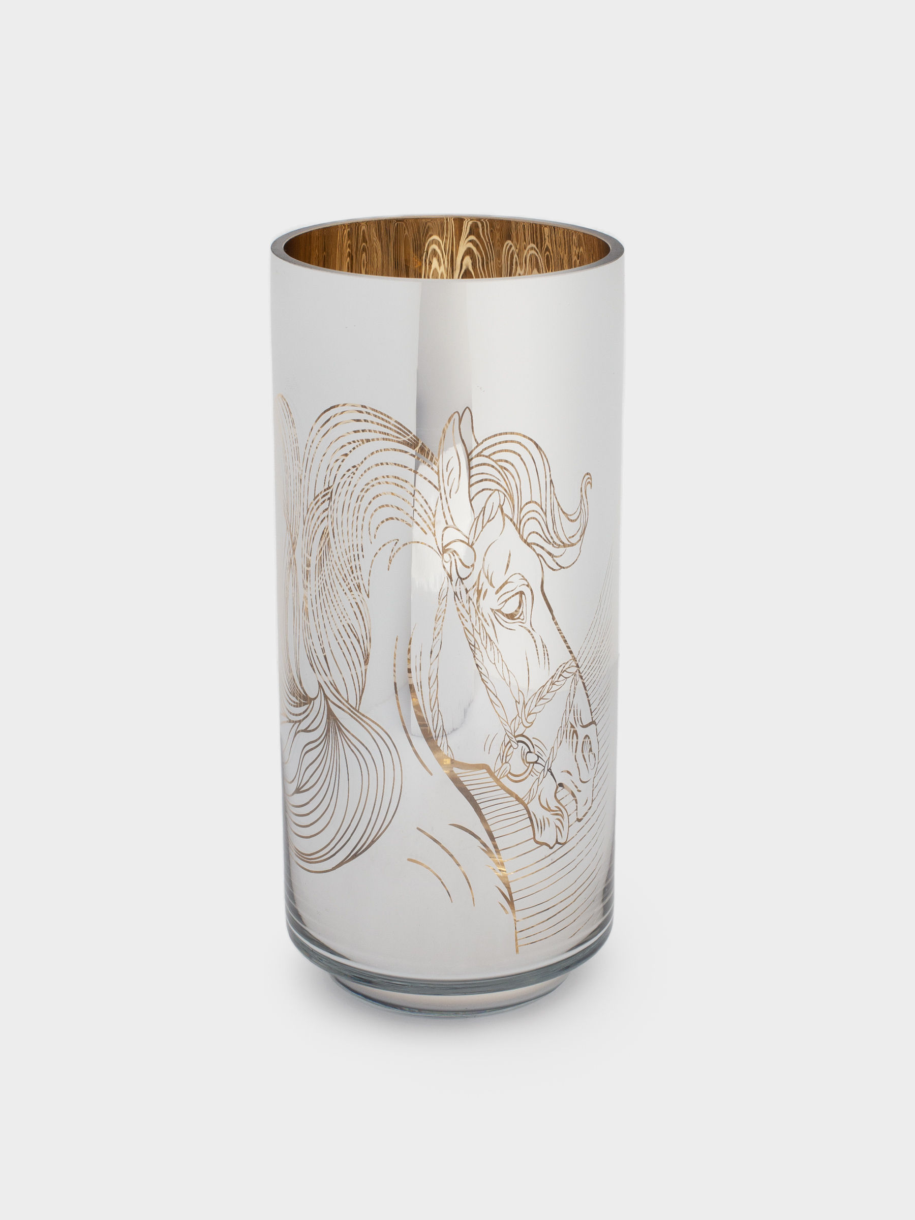 Шам ұстағыш, 20 см, шай шамына арналған, шыны, алтын, Жылқы, Horse gold, image-0