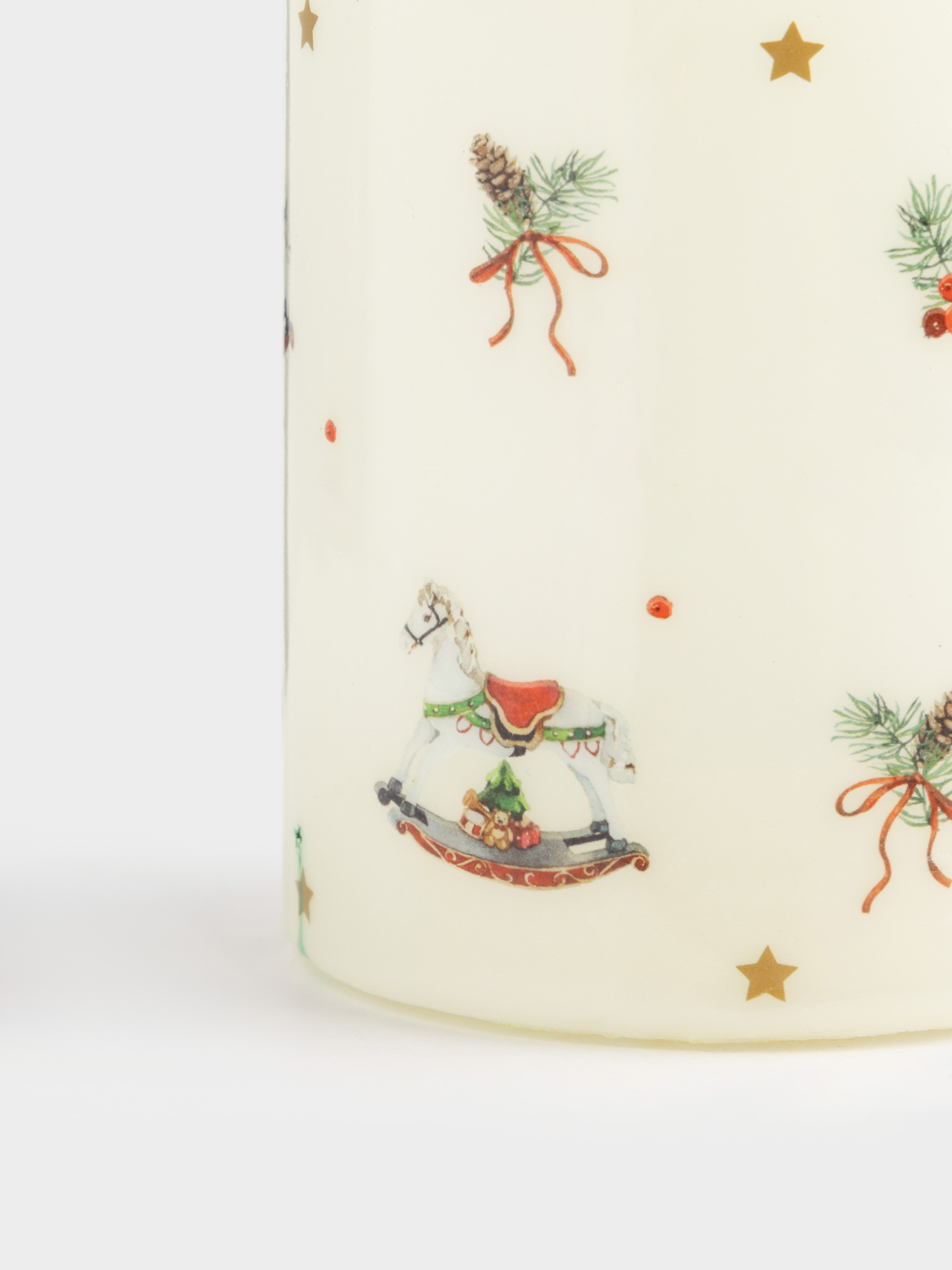 Шам, 7х9 см, цилиндрлік, сүт түстес, Жаңа жылдық атрибуттар, Print candle, image-1