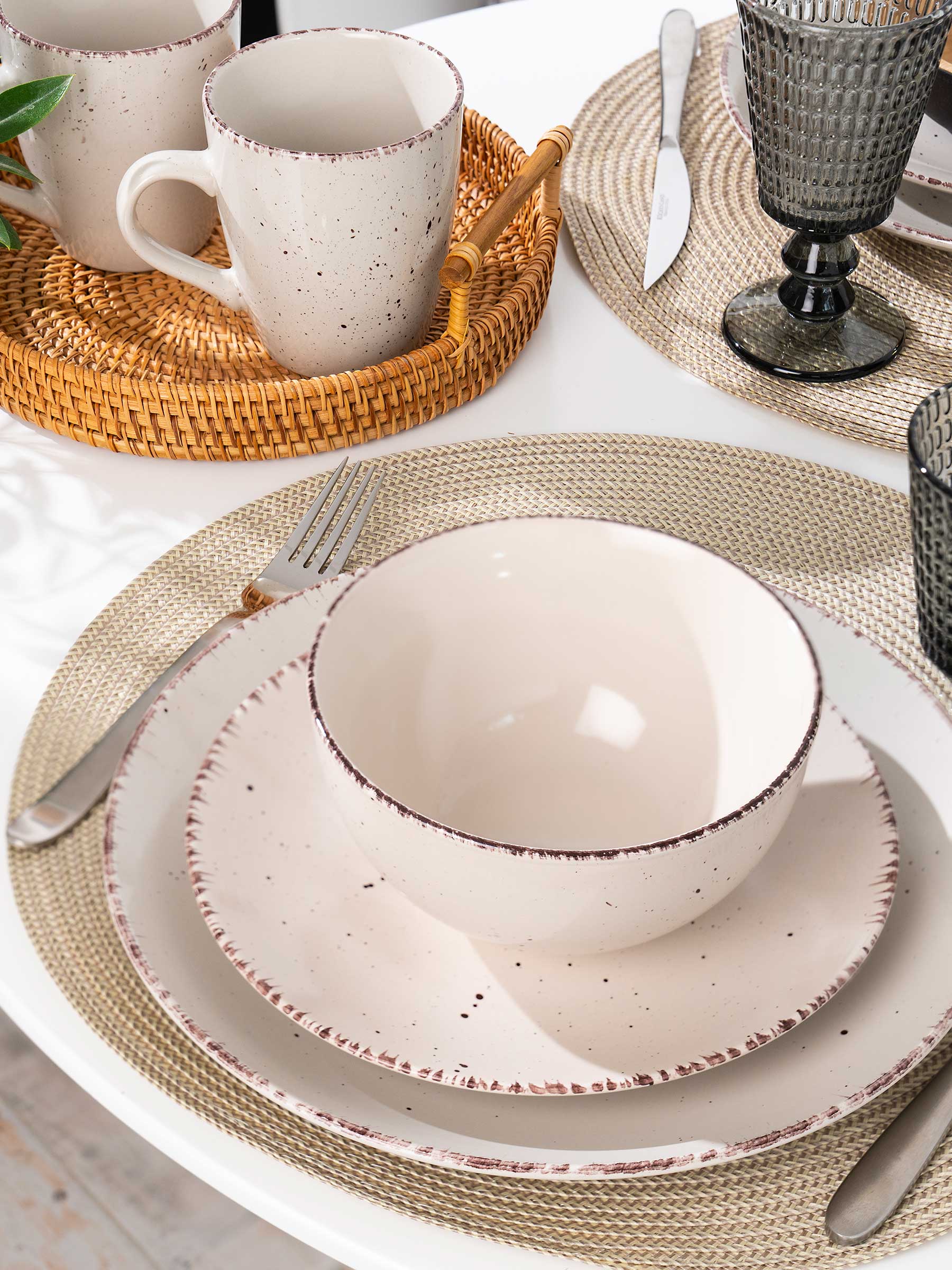 Түскі ас жиынтығы, 6 тұлға, 18 зат, керамика, сарғылт, дақ, Speckled, image-6